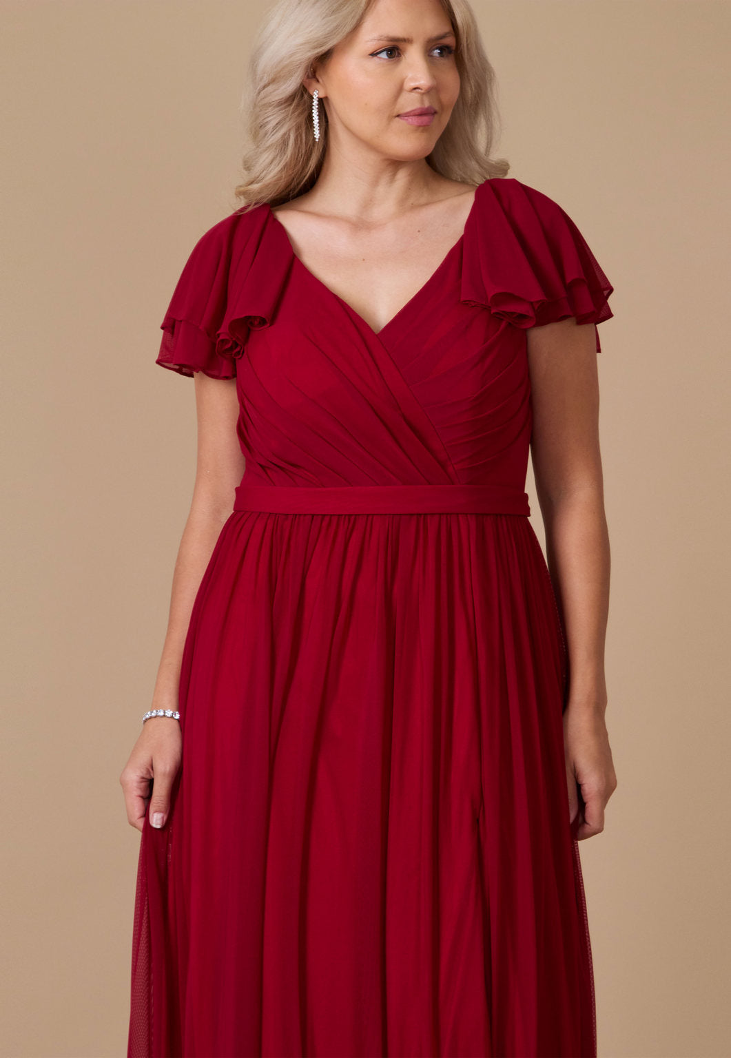 Short Sleeve Formal Mother of the Bride Dress – Burgundy