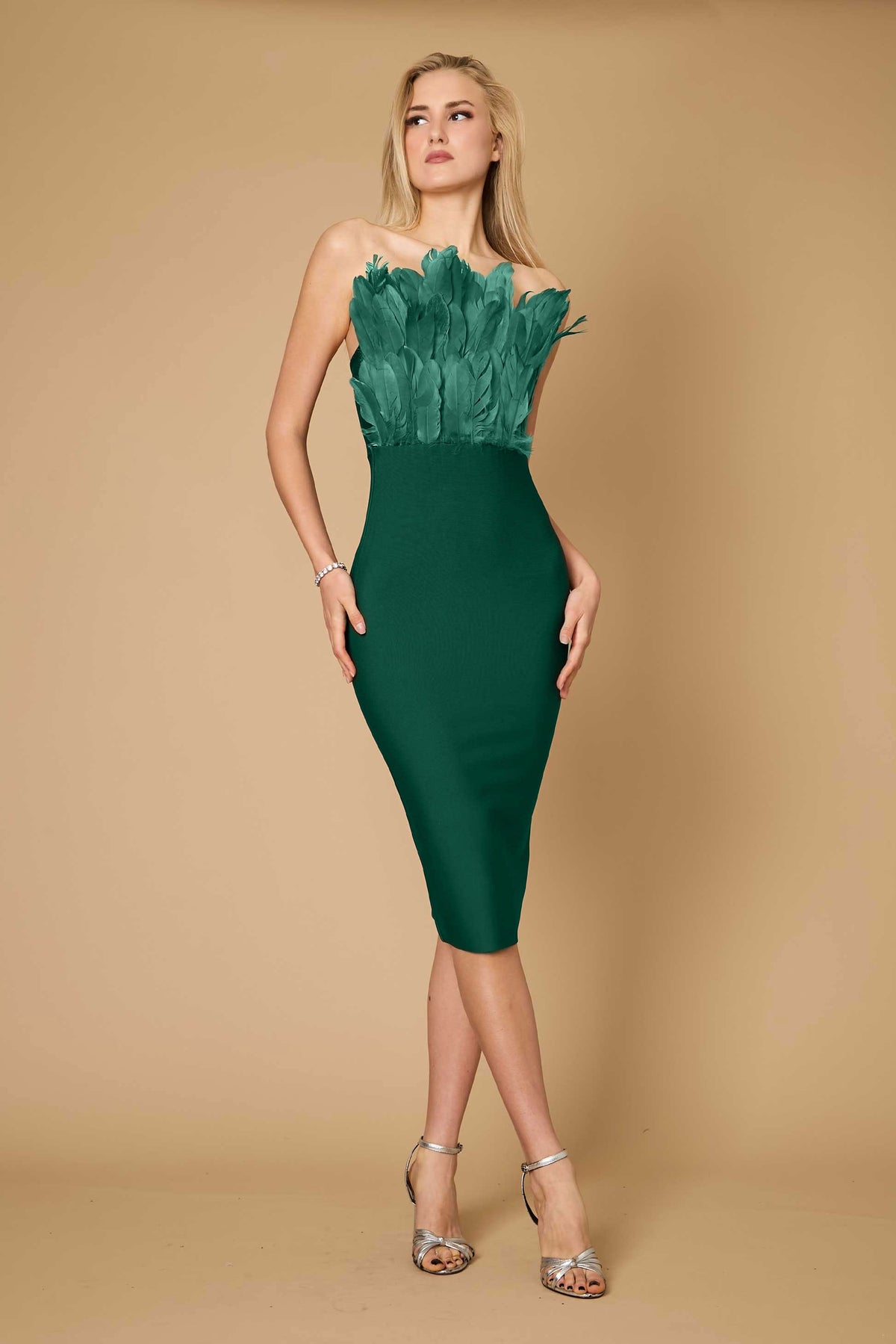 Bodycon Bandage Short Feather Formal Cocktail Dress – Black