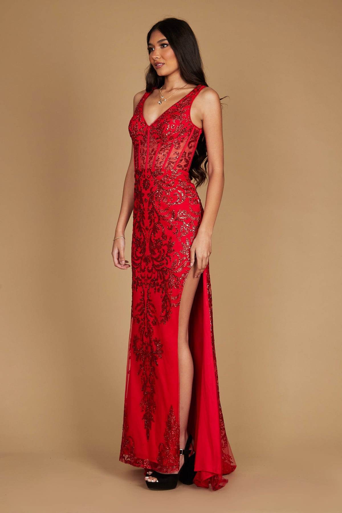 Sequin Corset Bodice Formal Prom Dress – Emerald Green