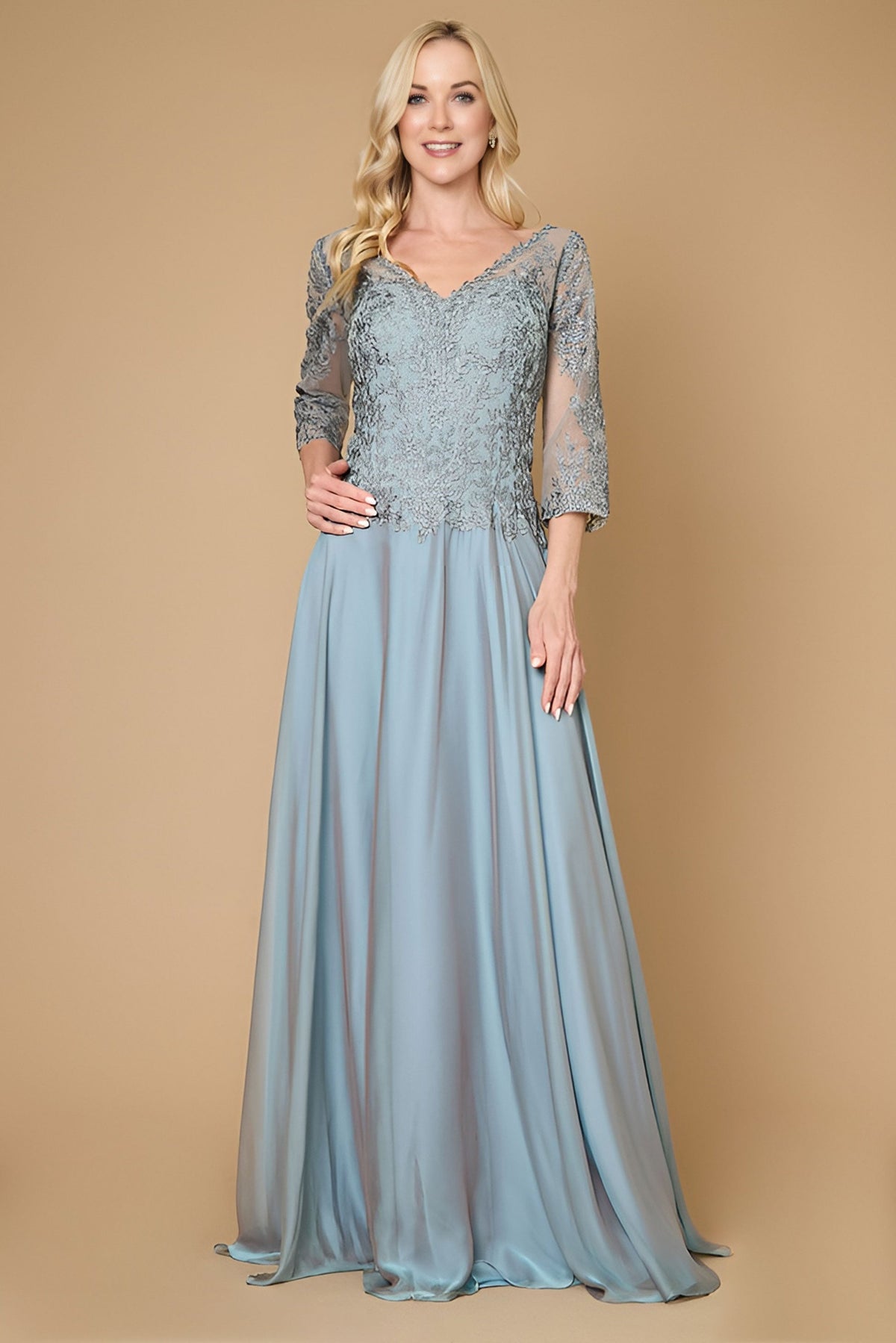 Long Sleeve Formal Mother of the Bride Lace Dress – Mauve