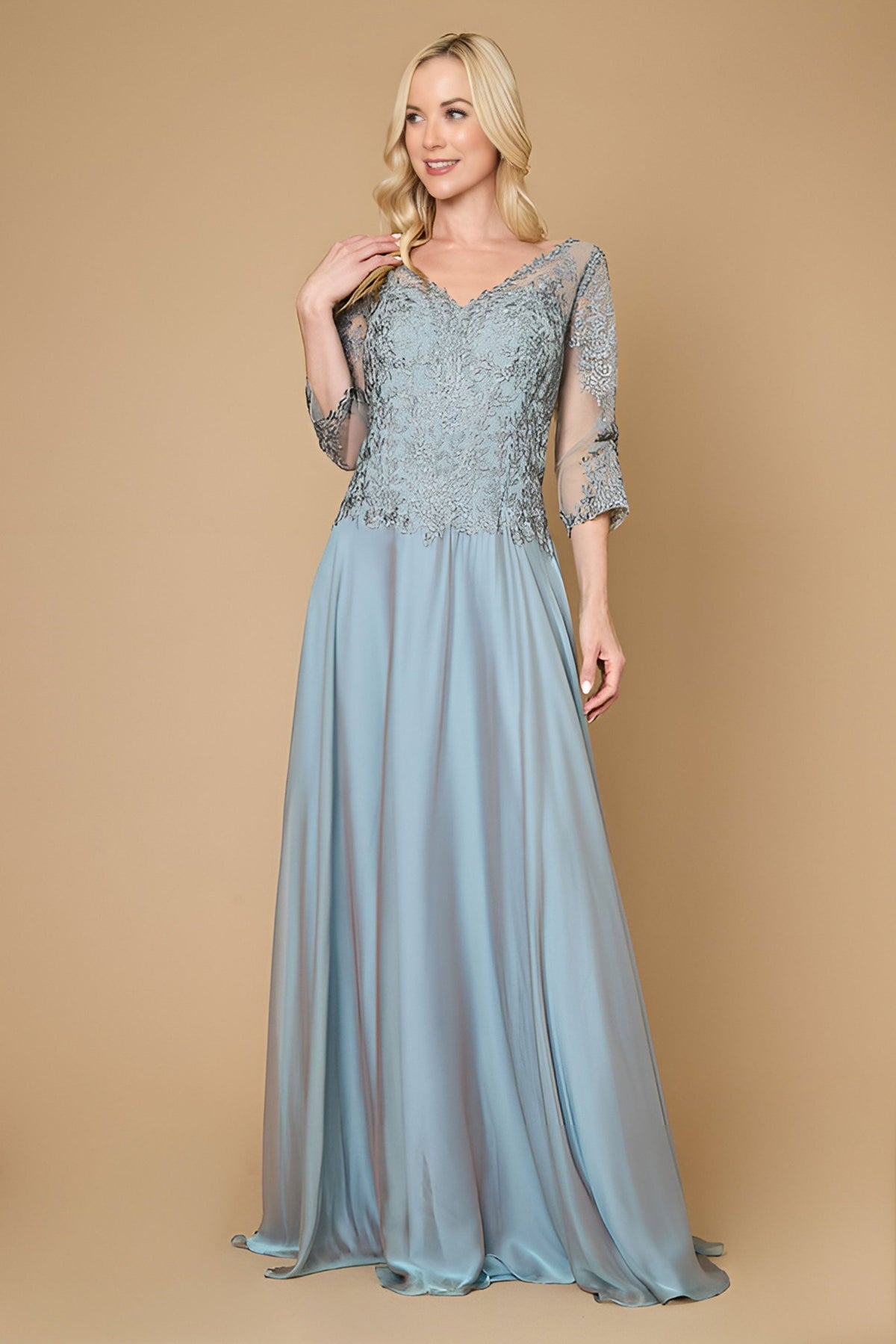 Long Sleeve Formal Mother of the Bride Lace Dress – Mauve