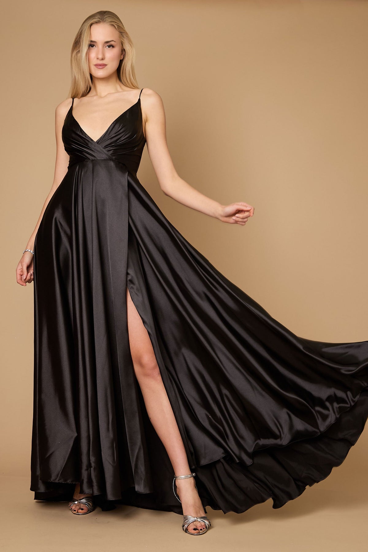 Long Flowy Satin Formal Prom Party Dress – Teal
