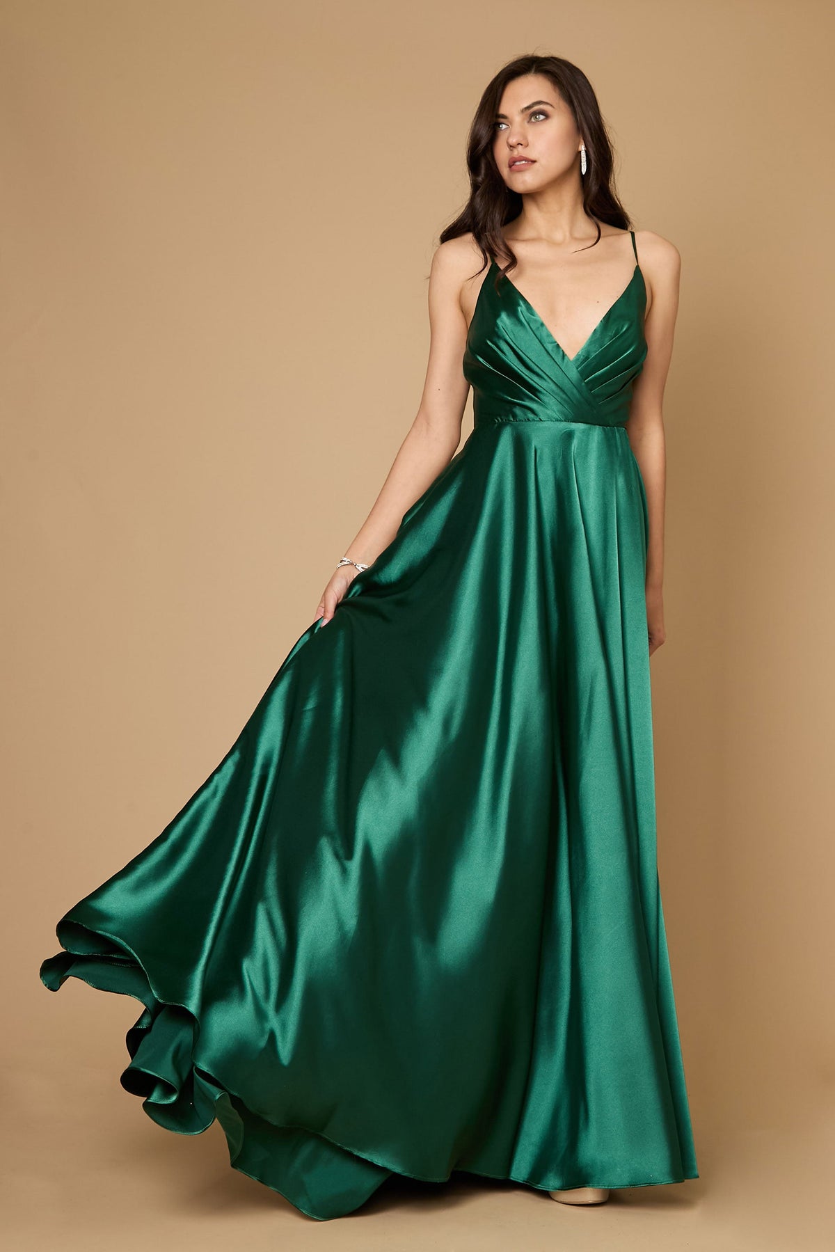 Long Flowy Satin Formal Prom Party Dress – Black