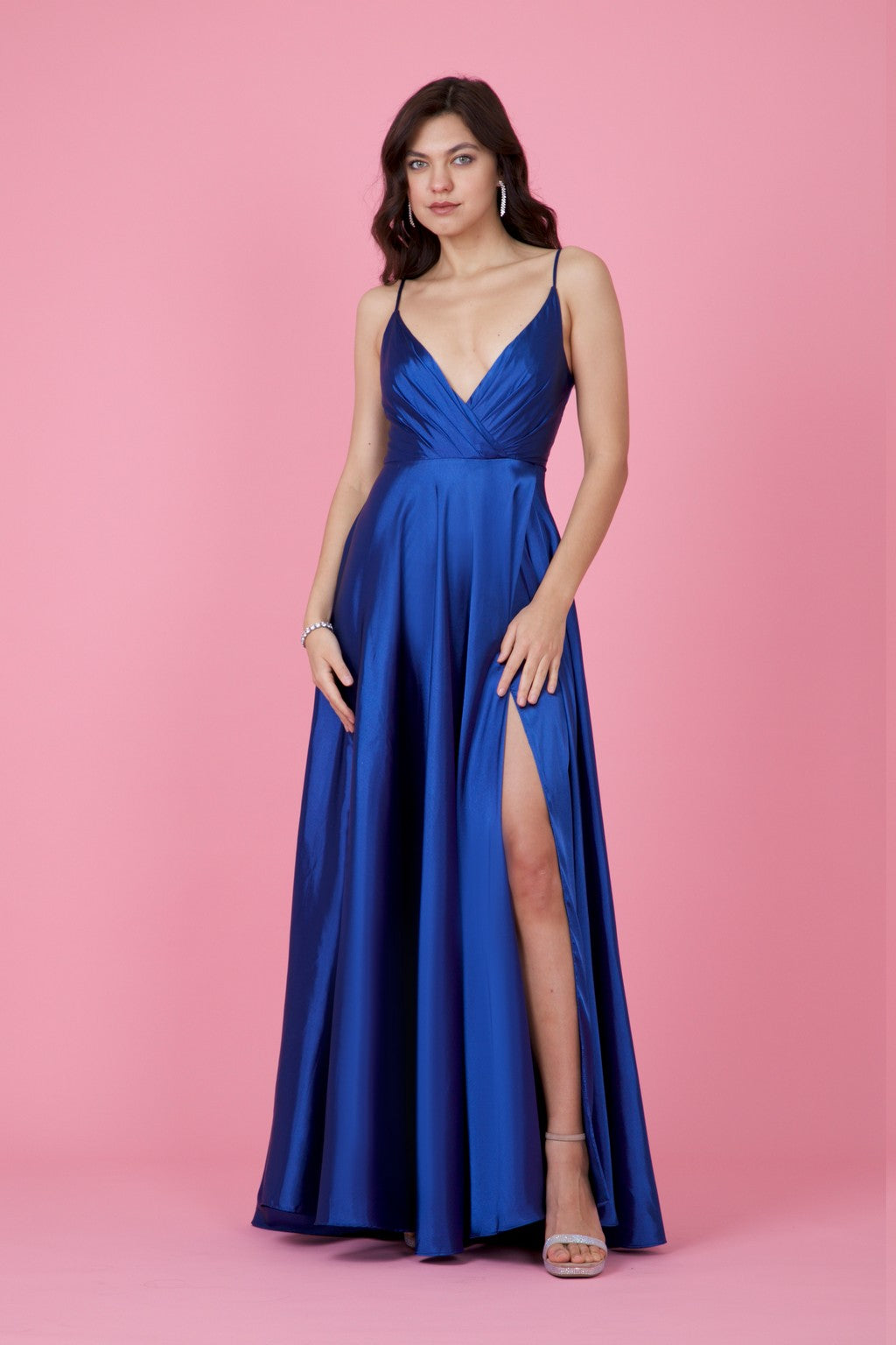 Long Flowy Satin Formal Prom Party Dress – Teal