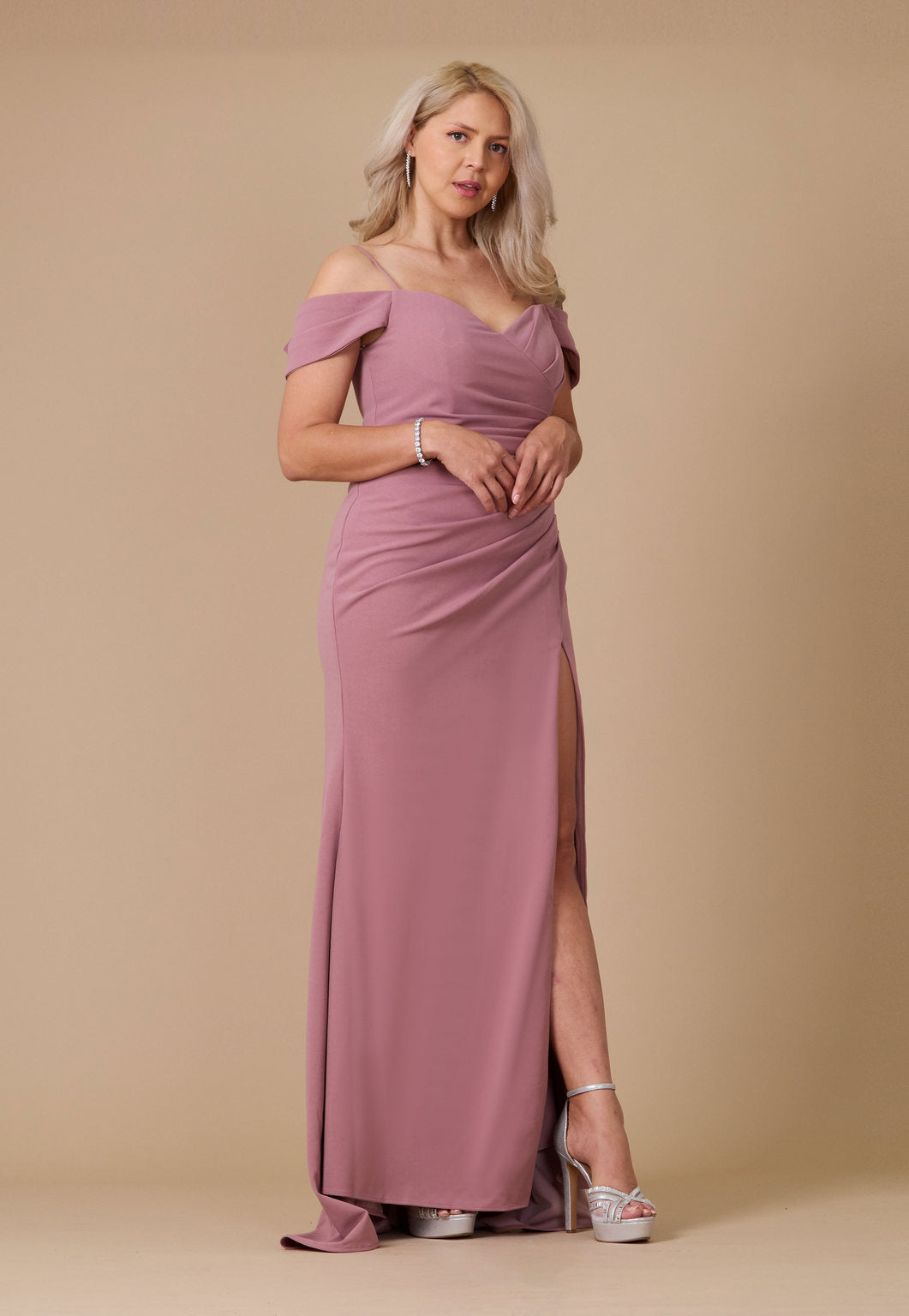 Long Formal Off-the-Shoulder Wrap Evening Dress – Navy