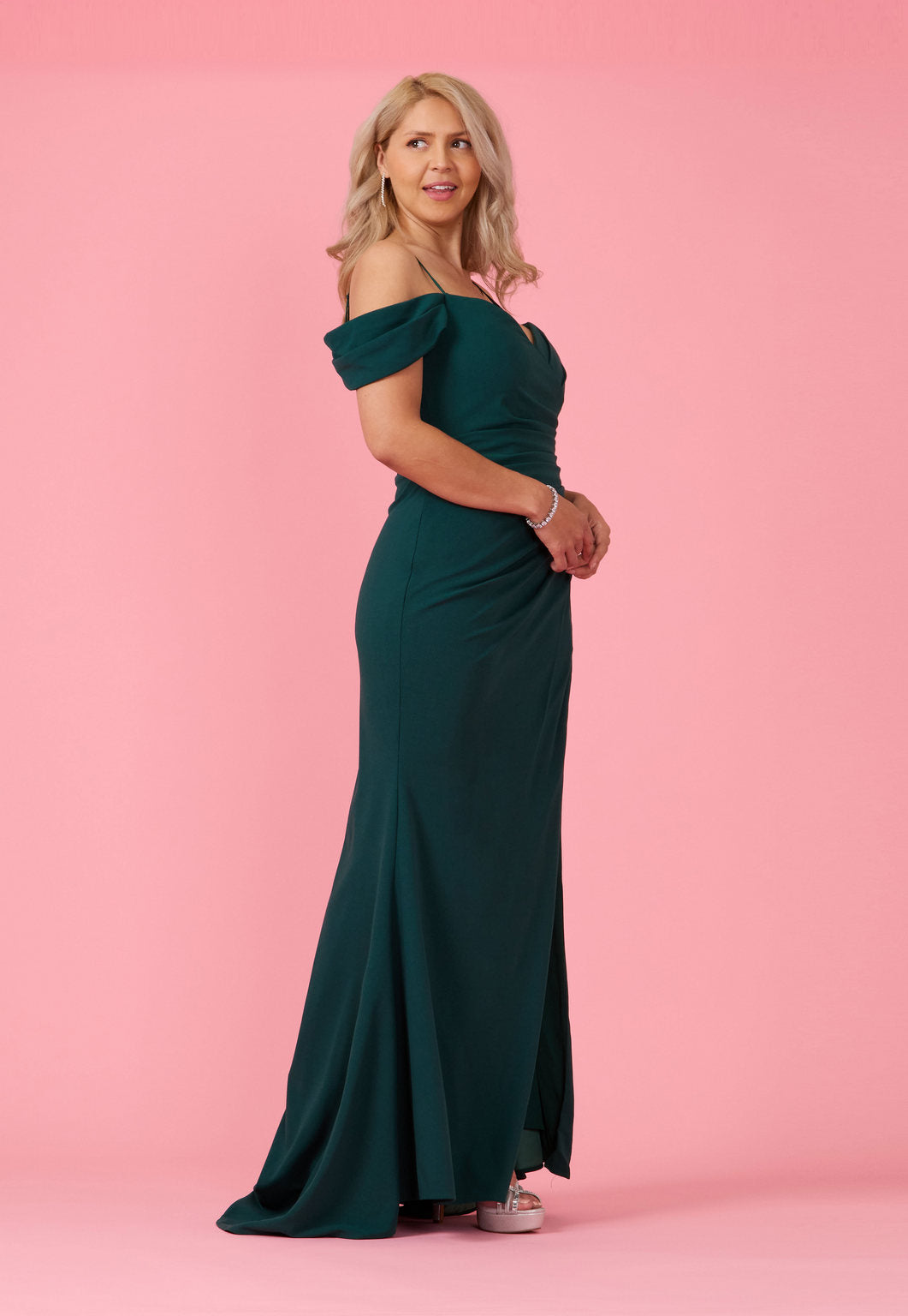 Long Formal Off-the-Shoulder Wrap Evening Dress – Burgundy