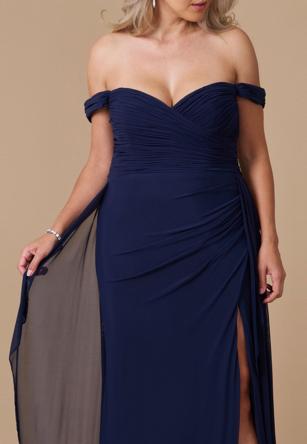 Off-the-Shoulder Long Formal Evening Dress – Navy
