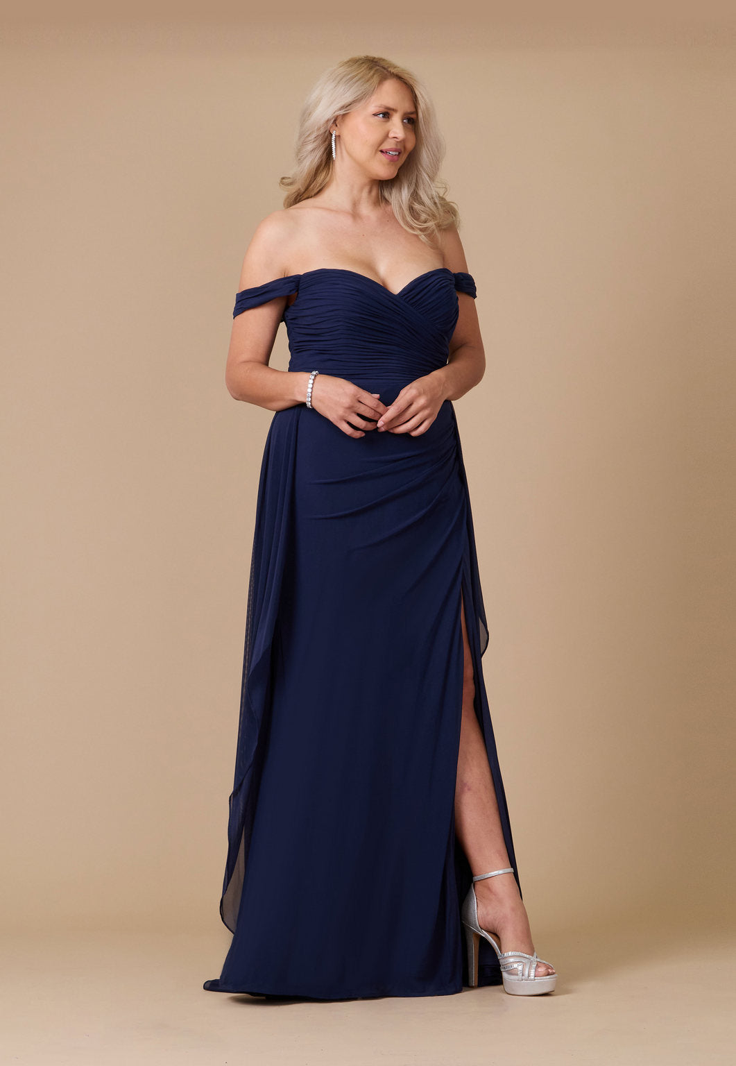 Off-the-Shoulder Long Formal Evening Dress – Navy