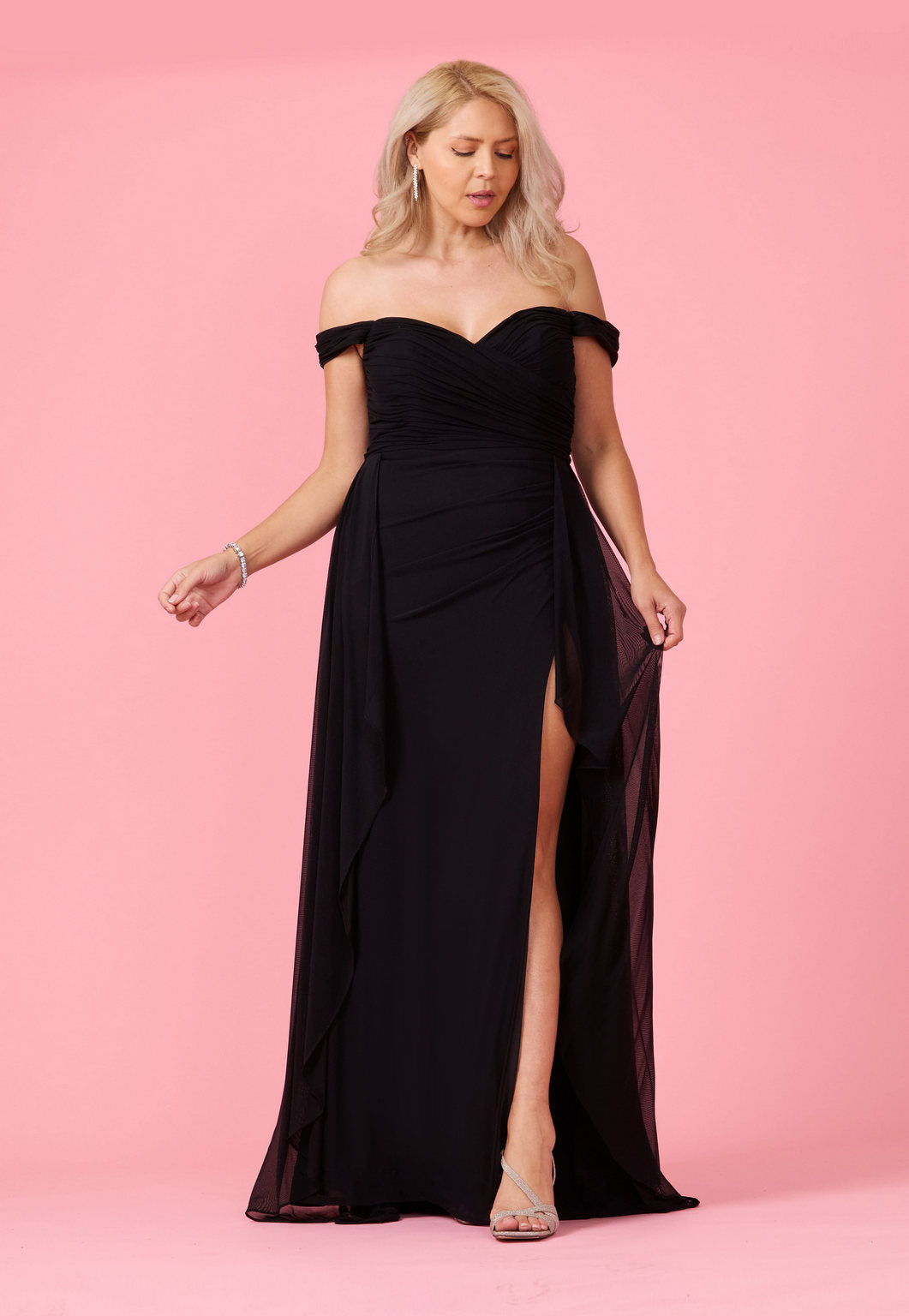 Off-the-Shoulder Long Formal Evening Dress – Navy