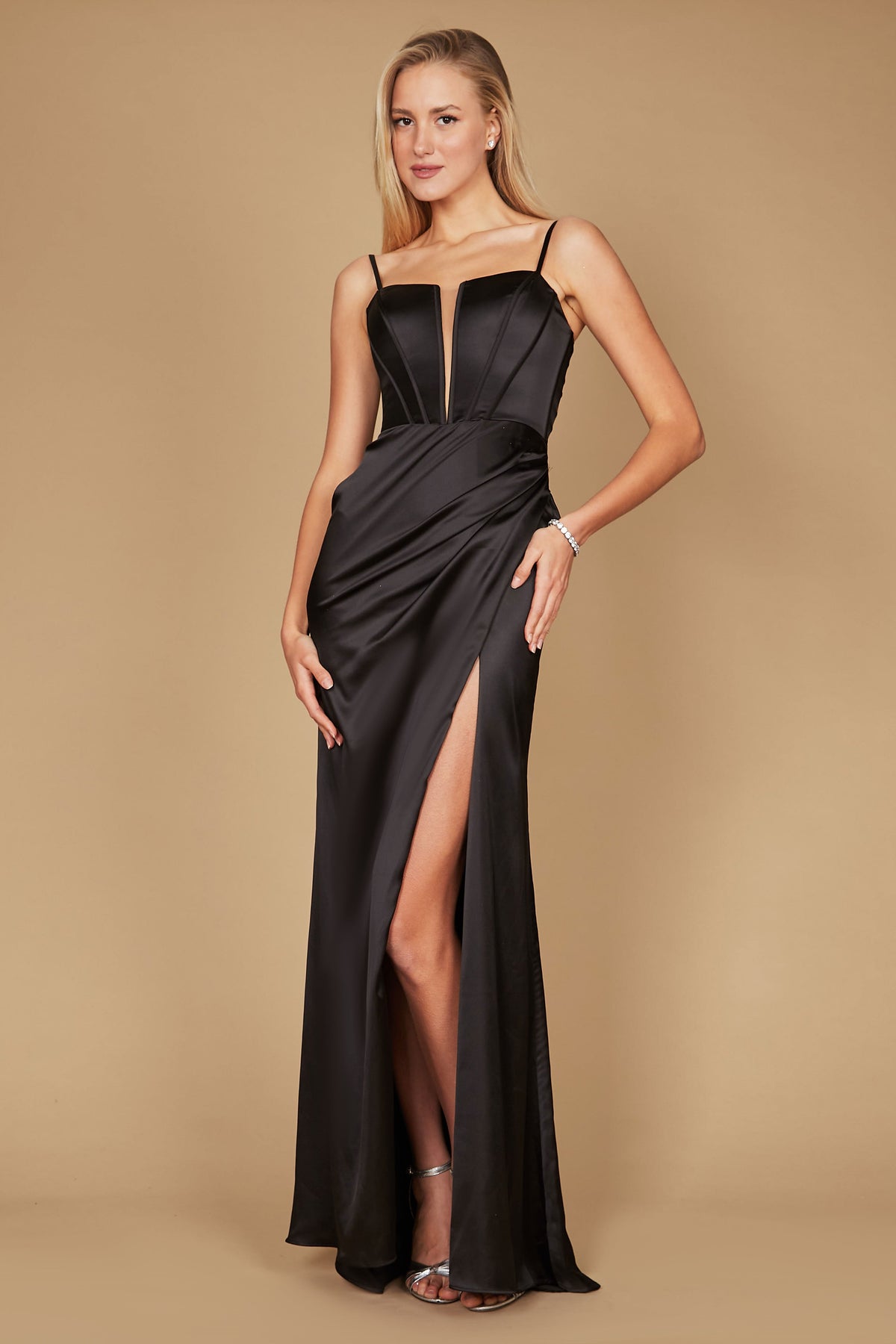 Long Plunging Neckline Formal Prom Dress – Black