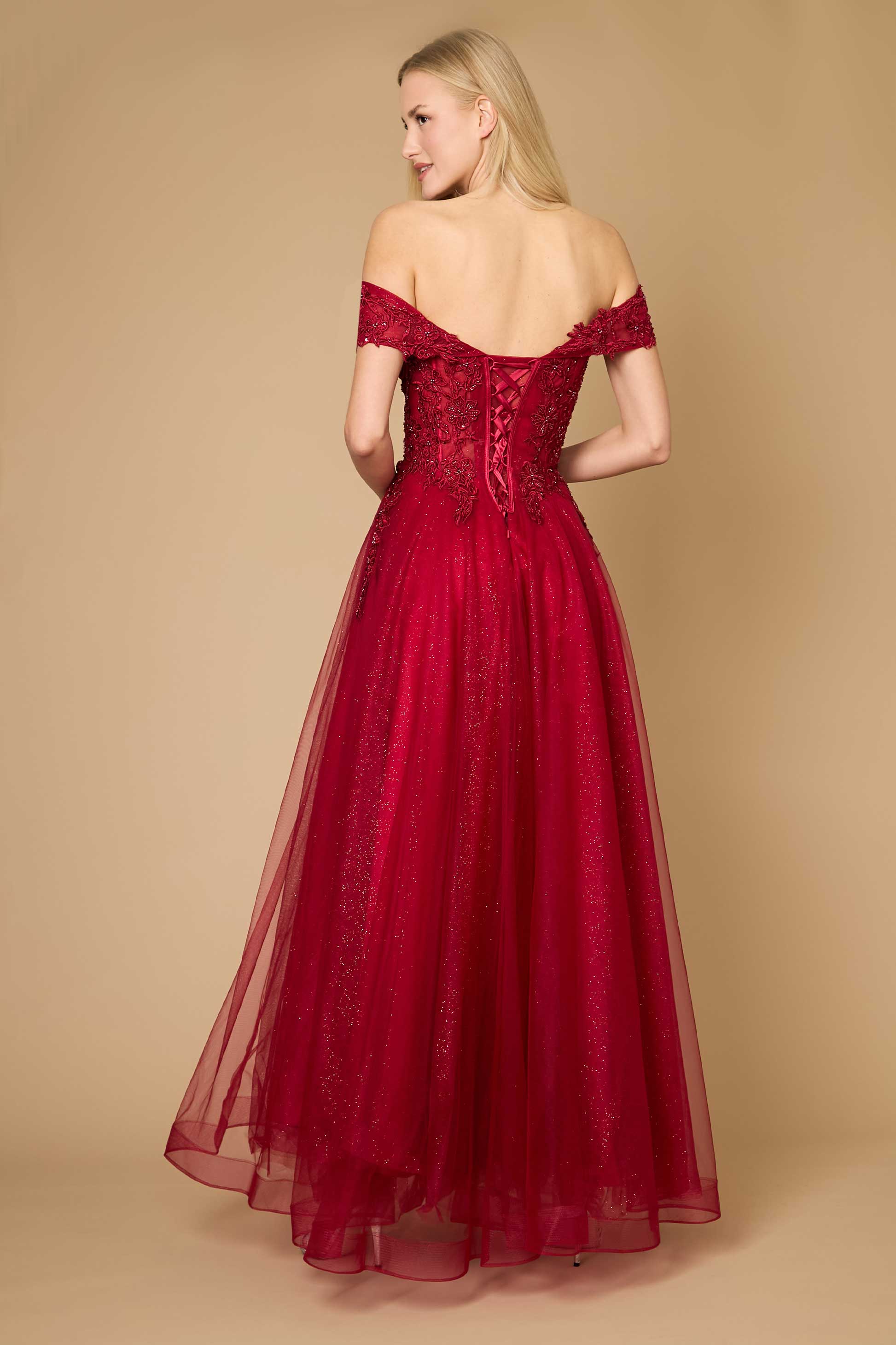 Long Off Shoulder Corset Formal Dress Burgundy (Green)