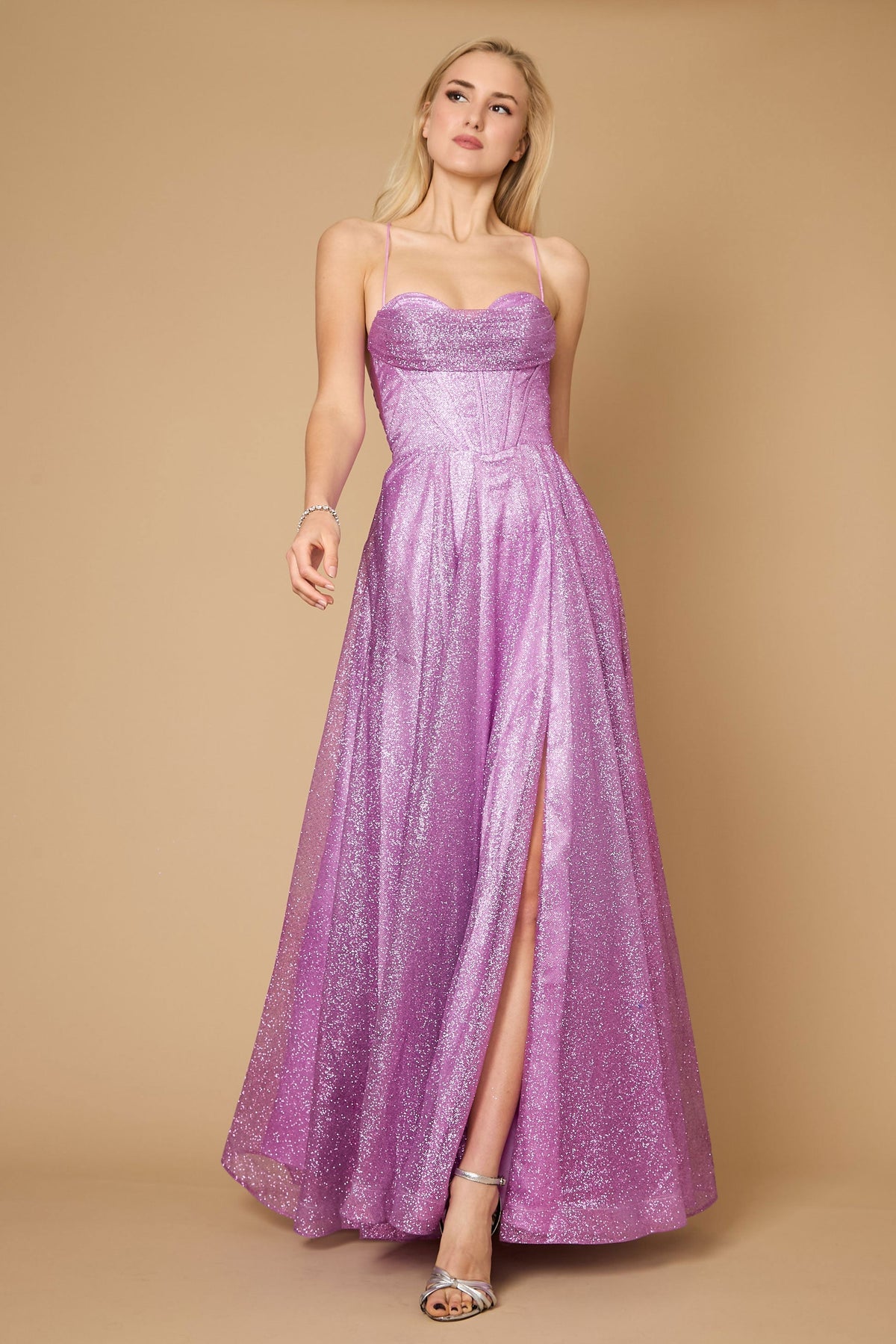 Long Sparkling Cowl Corset Prom Dress – Black