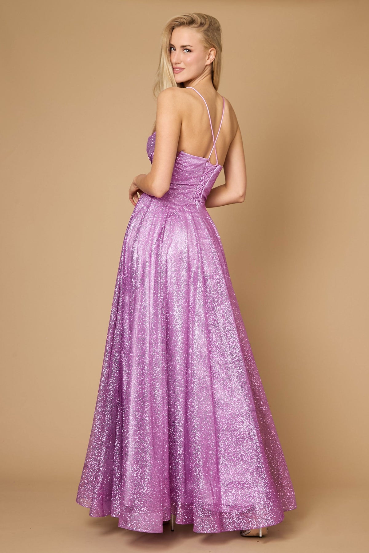 Long Sparkling Cowl Corset Prom Dress – Black
