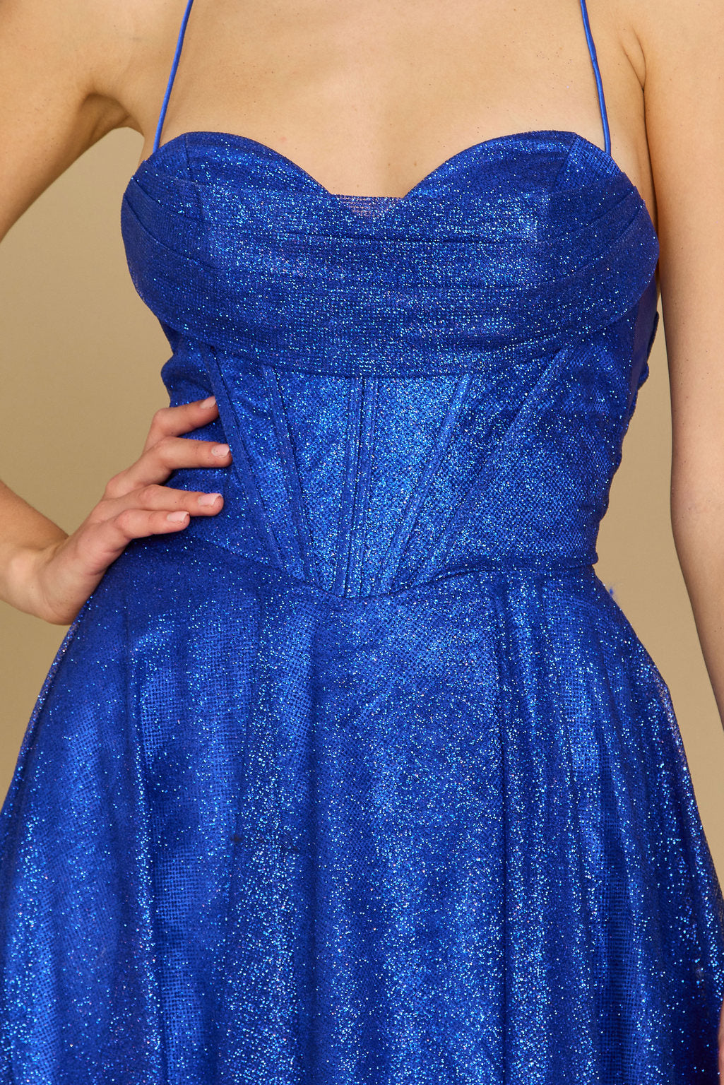 Long Sparkling Cowl Corset Prom Dress – Charcoal