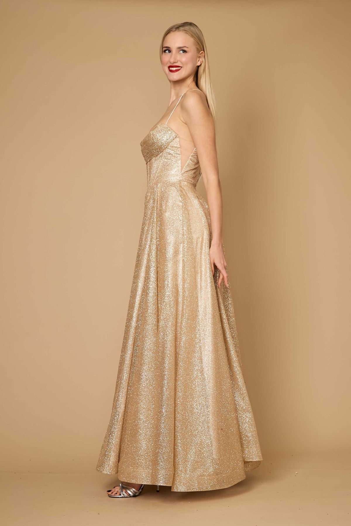 Long Sparkling Cowl Corset Prom Dress – Charcoal