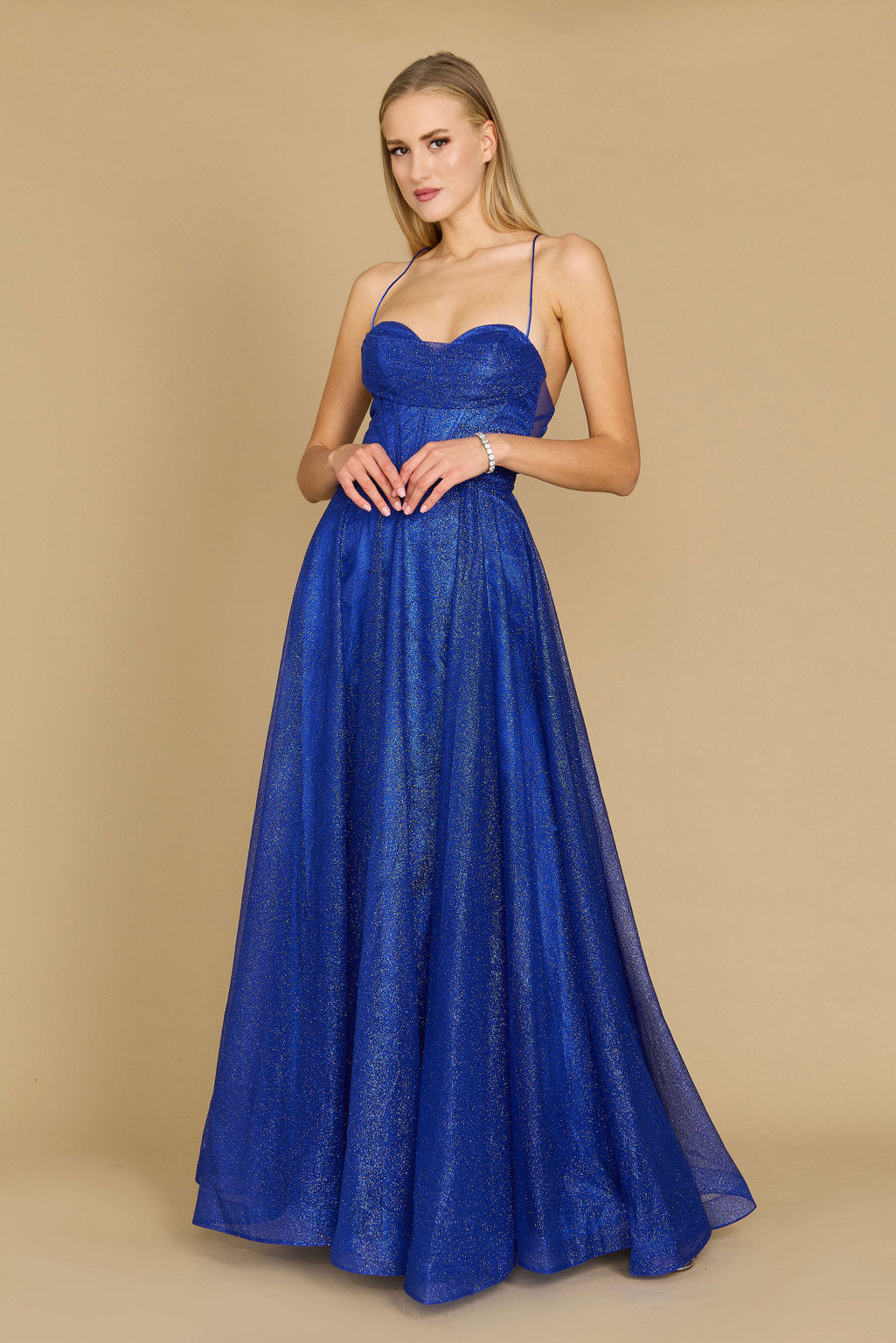 Long Sparkling Cowl Corset Prom Dress – Charcoal