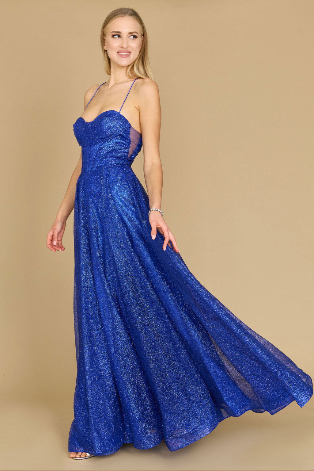 Long Sparkling Cowl Corset Prom Dress – Charcoal