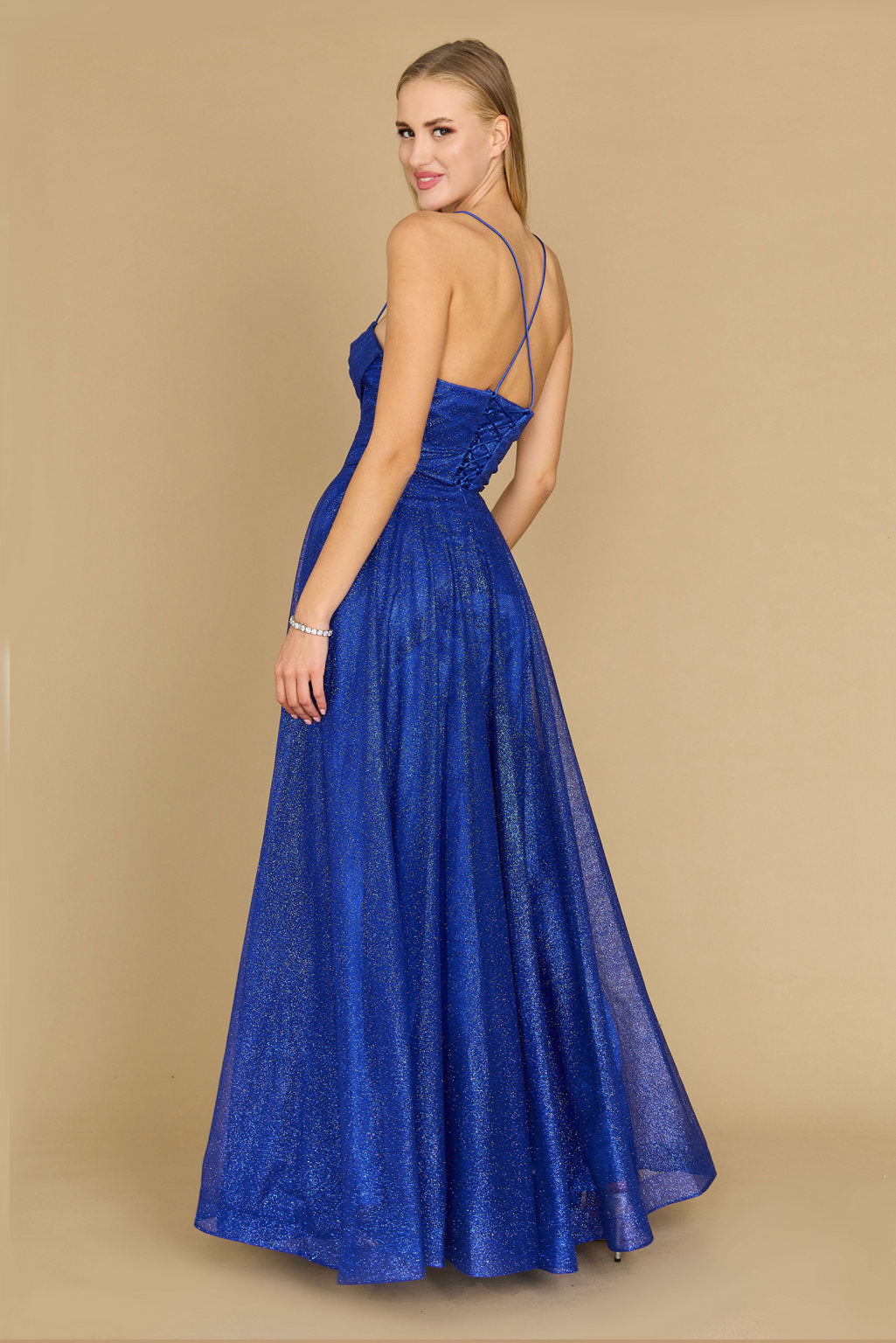 Long Sparkling Cowl Corset Prom Dress – Charcoal