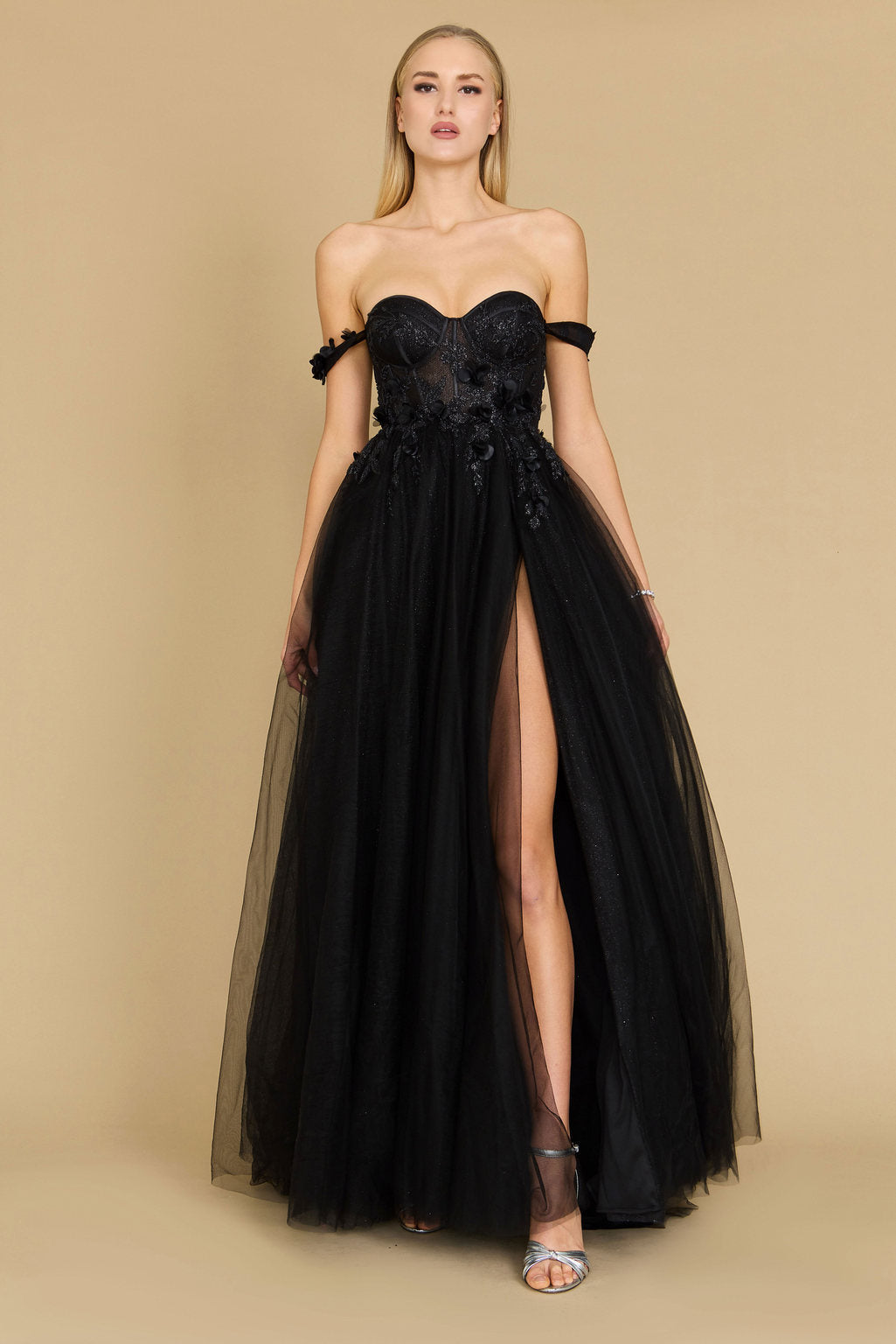 Long Strapless Floral Off-the-Shoulder Formal Prom Dress – Periwinkle Blue