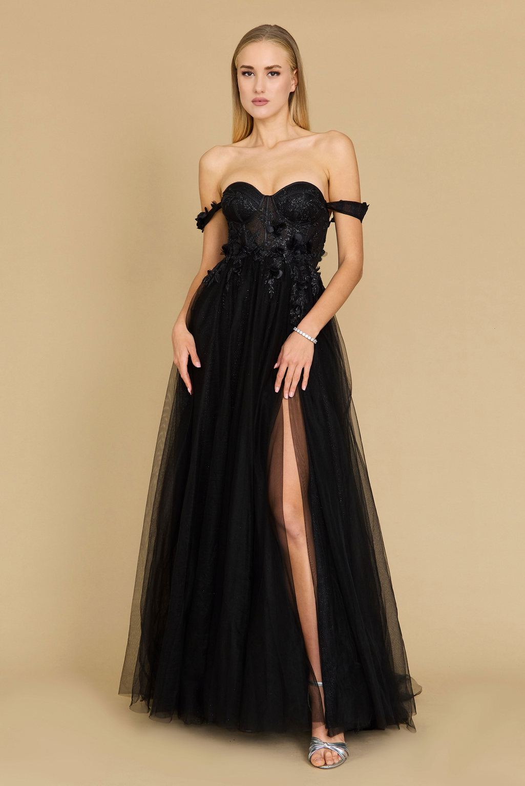 Long Strapless Floral Off-the-Shoulder Formal Prom Dress – Periwinkle Blue