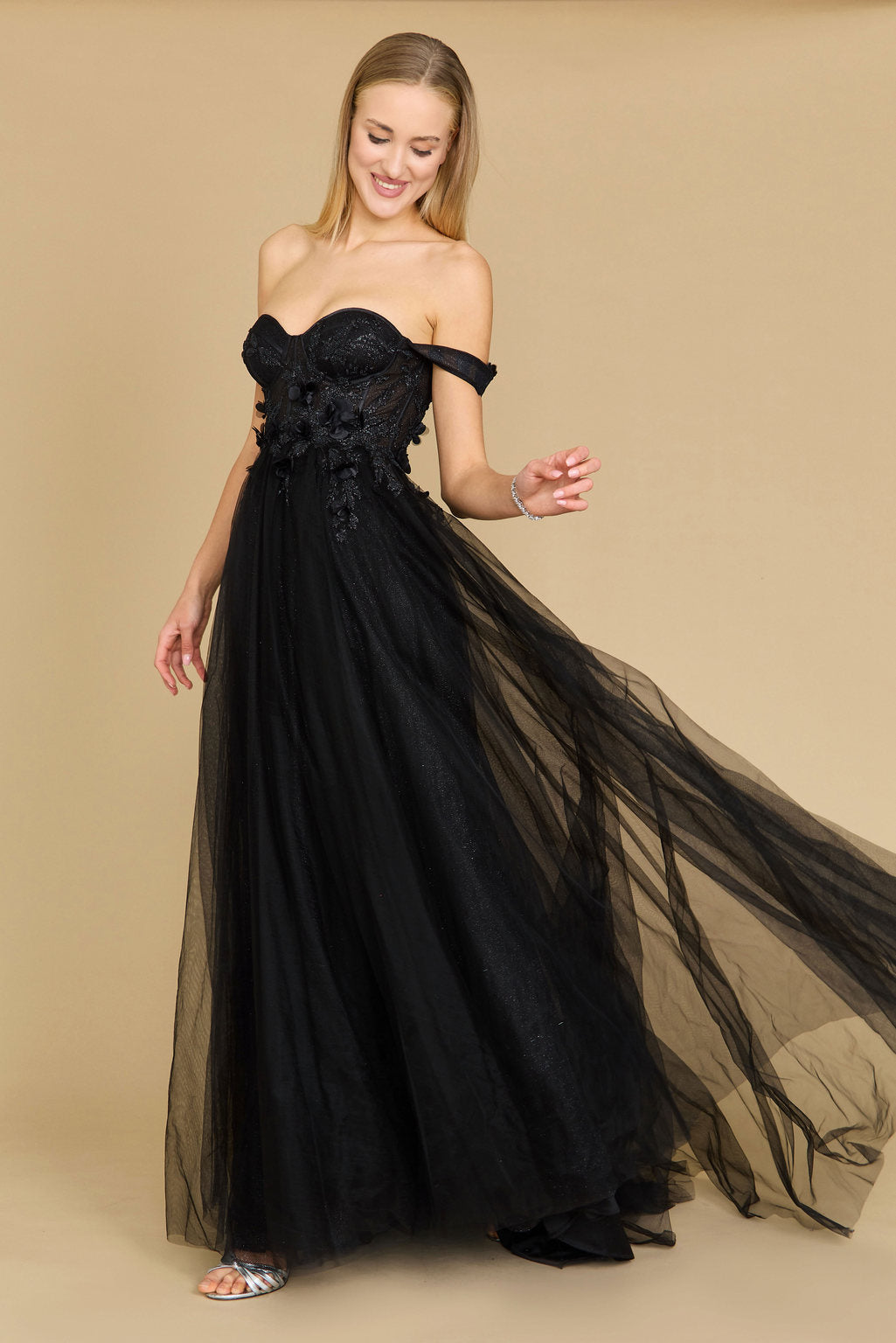 Long Strapless Floral Off-the-Shoulder Formal Prom Dress – Periwinkle Blue