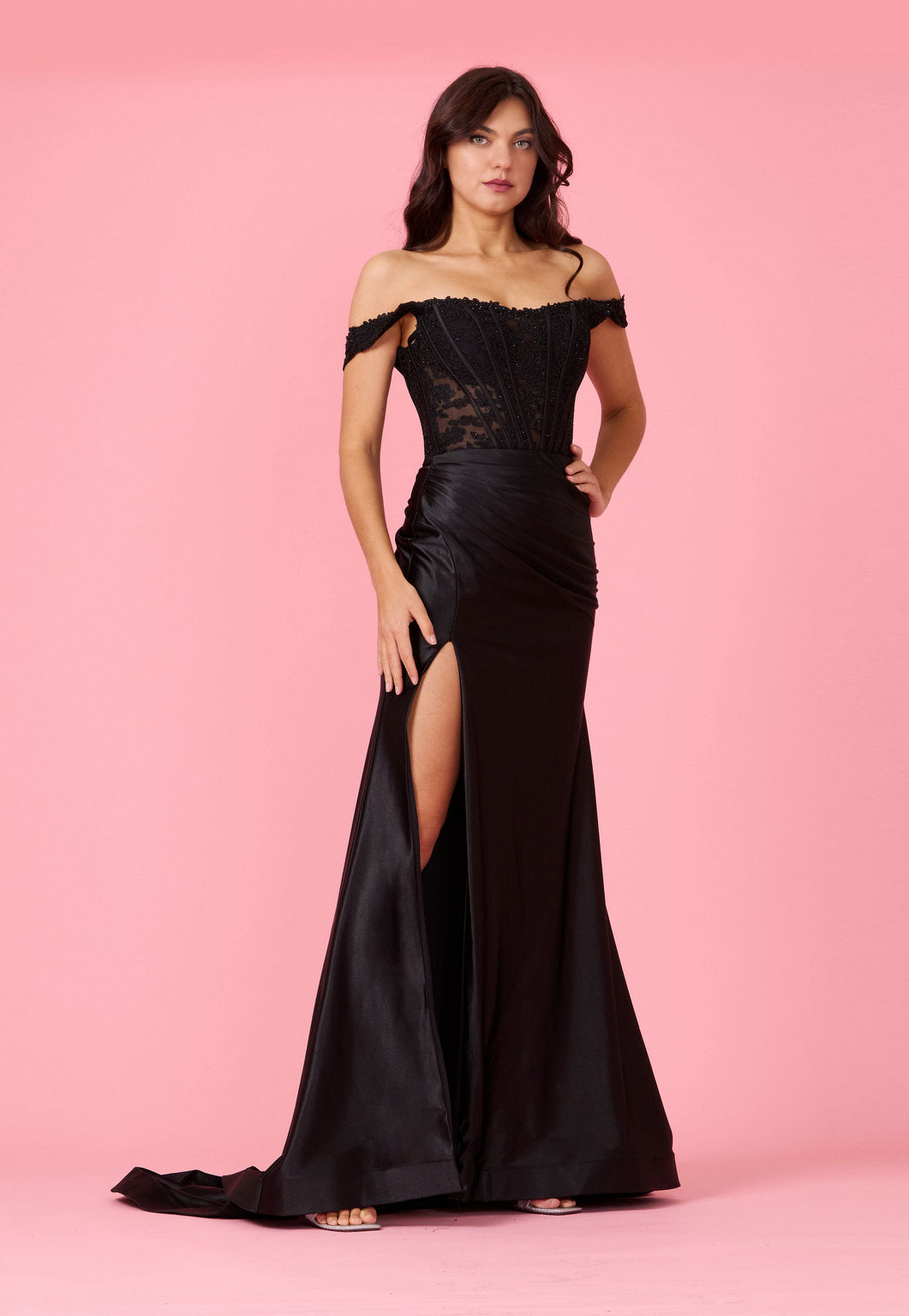 Long Corset Mermaid Prom Formal Dress – Black