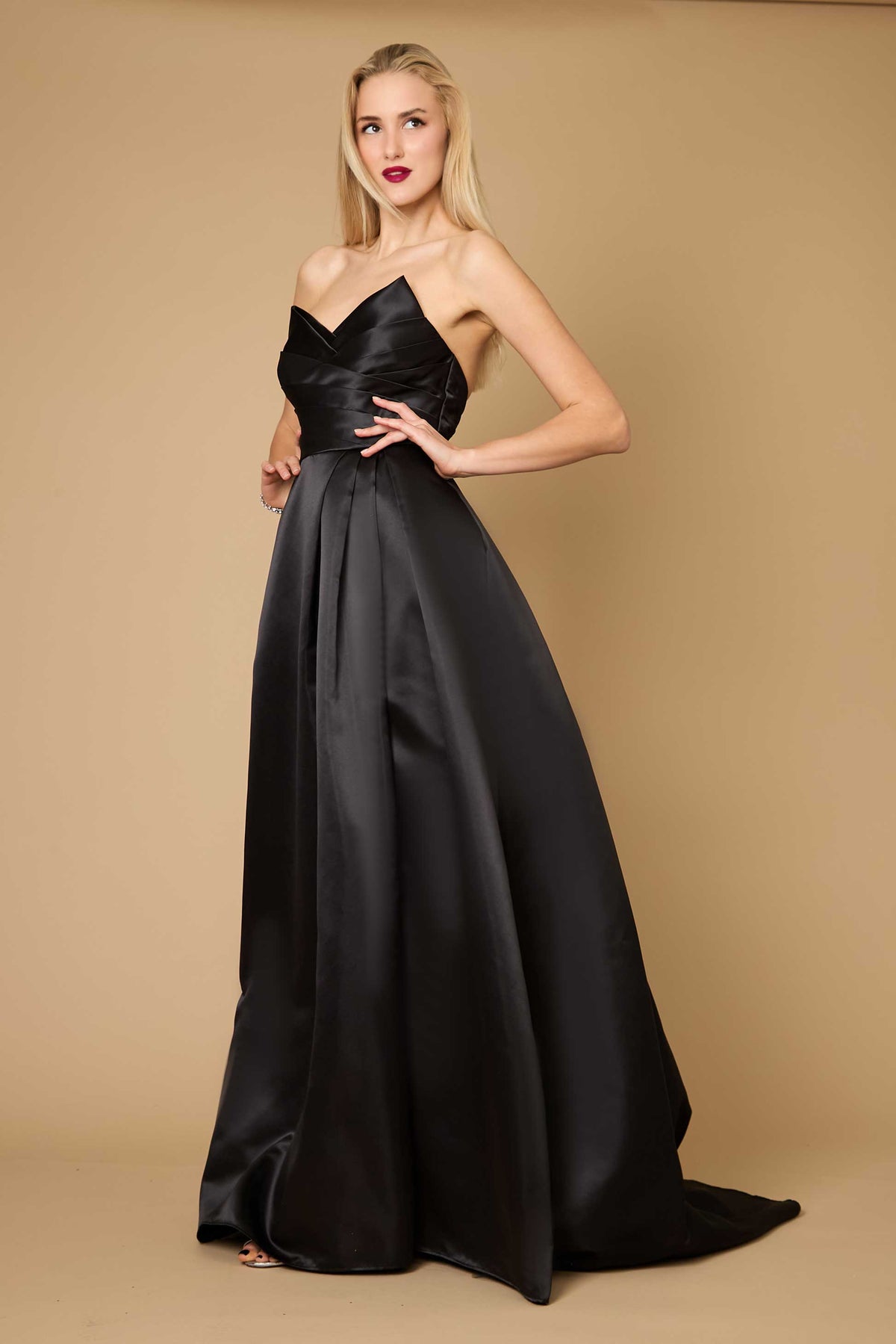 Strapless Long Satin Black Formal Ball Gown Party Dress – Black