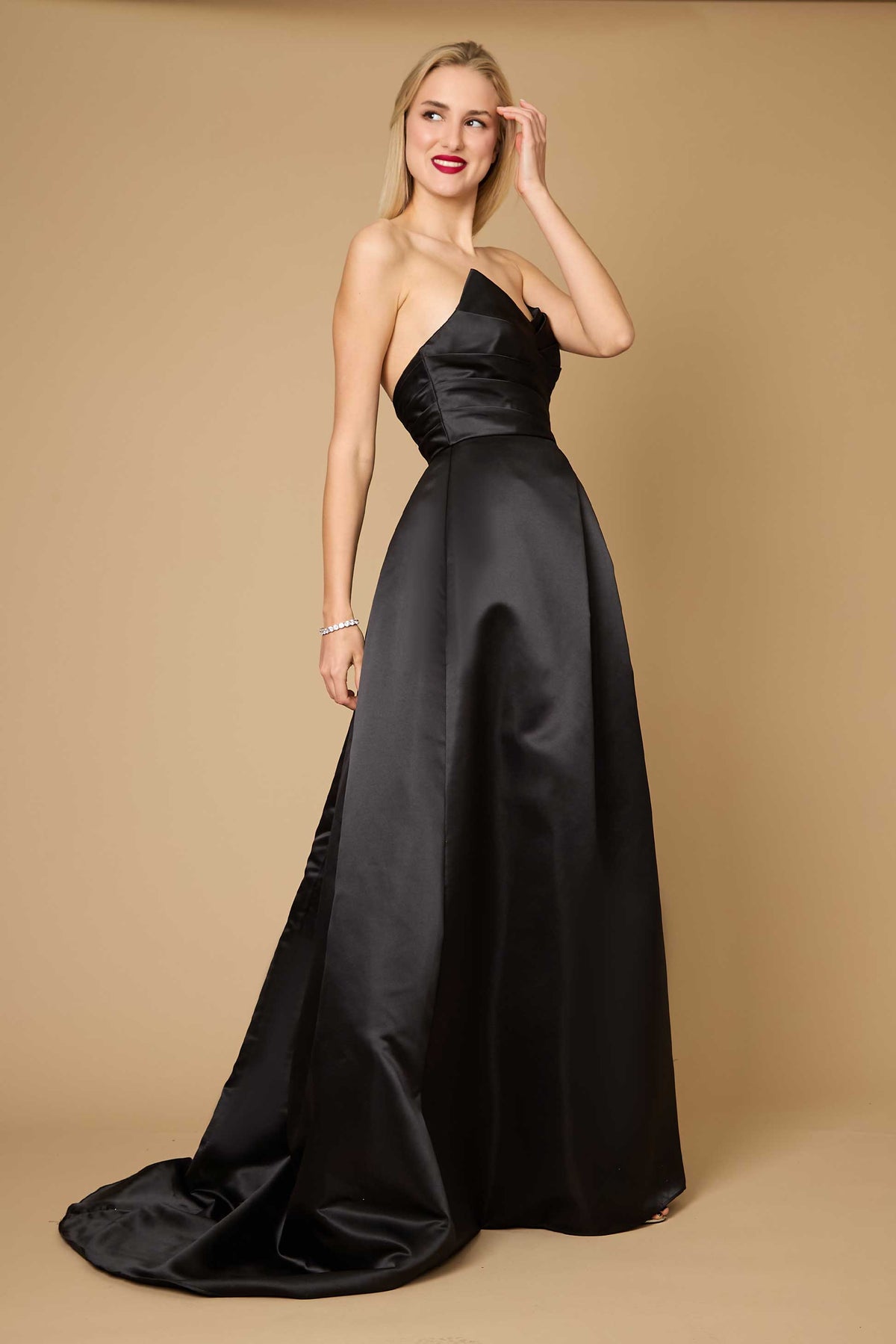 Strapless Long Satin Black Formal Ball Gown Party Dress – Black