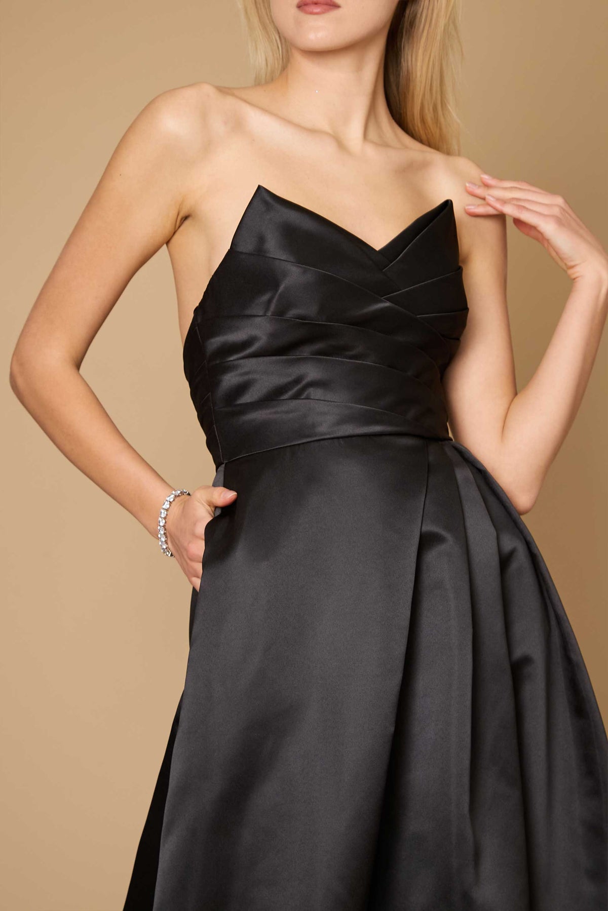 Strapless Long Satin Black Formal Ball Gown Party Dress – Black