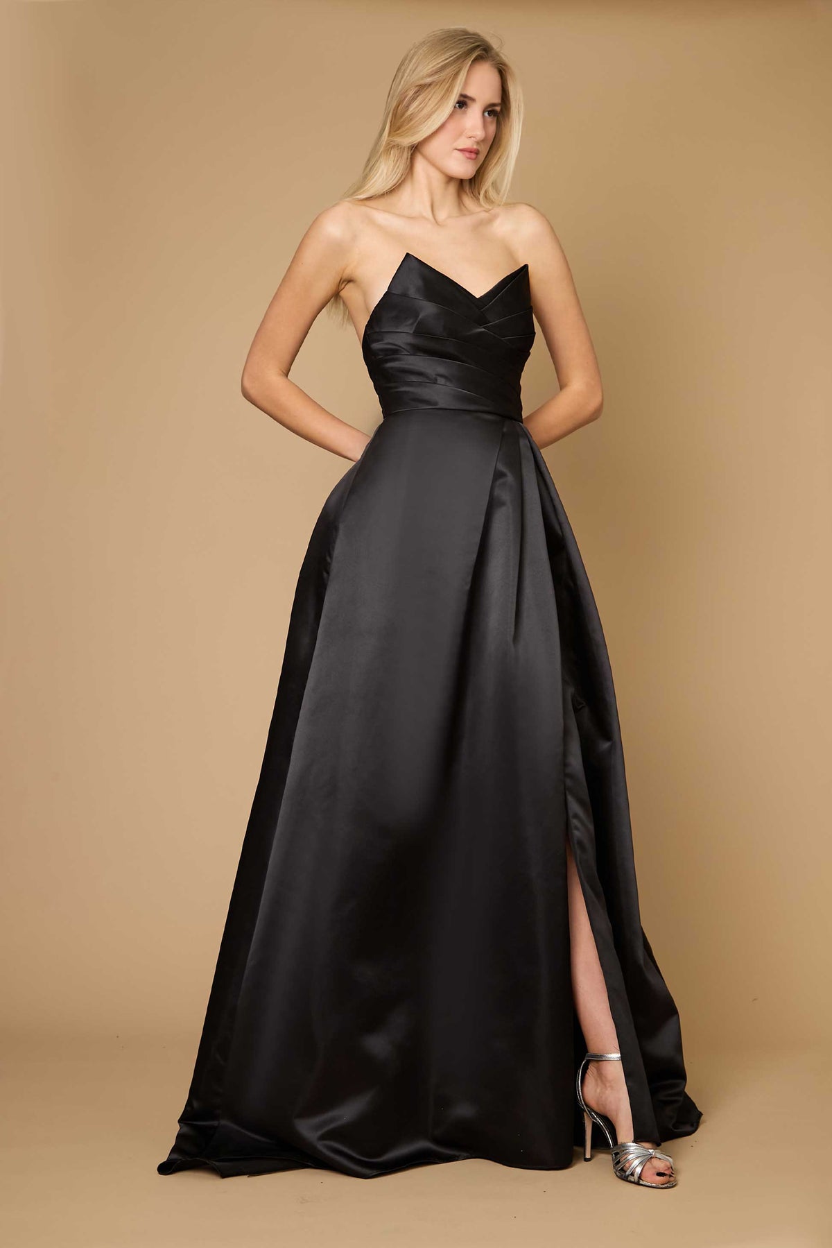 Strapless Long Satin Black Formal Ball Gown Party Dress – Black