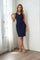 Sleeveless Short Cocktail Dress Compression Stretch Ruffle Detail – Navy
