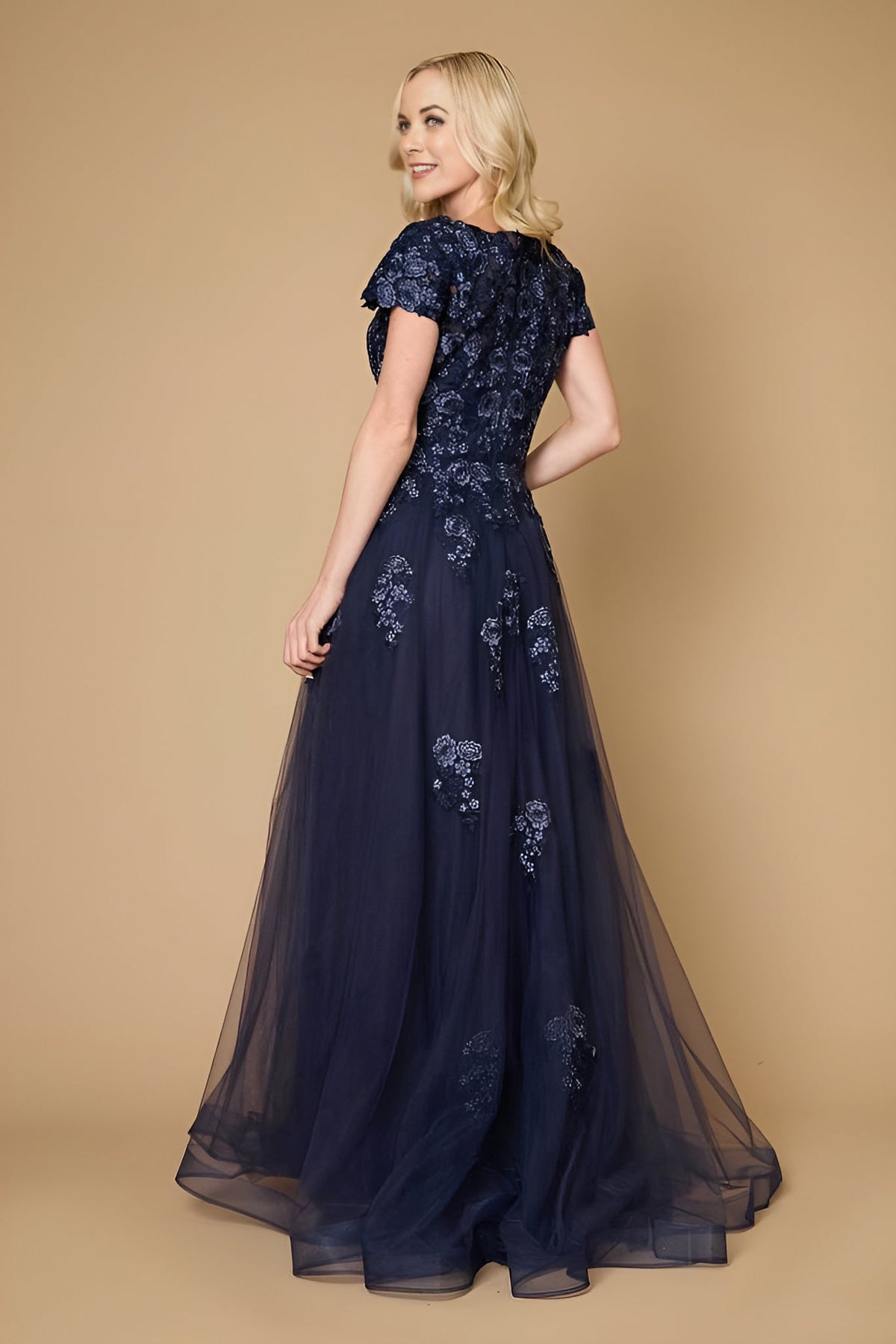 Long Lace Navy Mother of the Bride Dress – Navy
