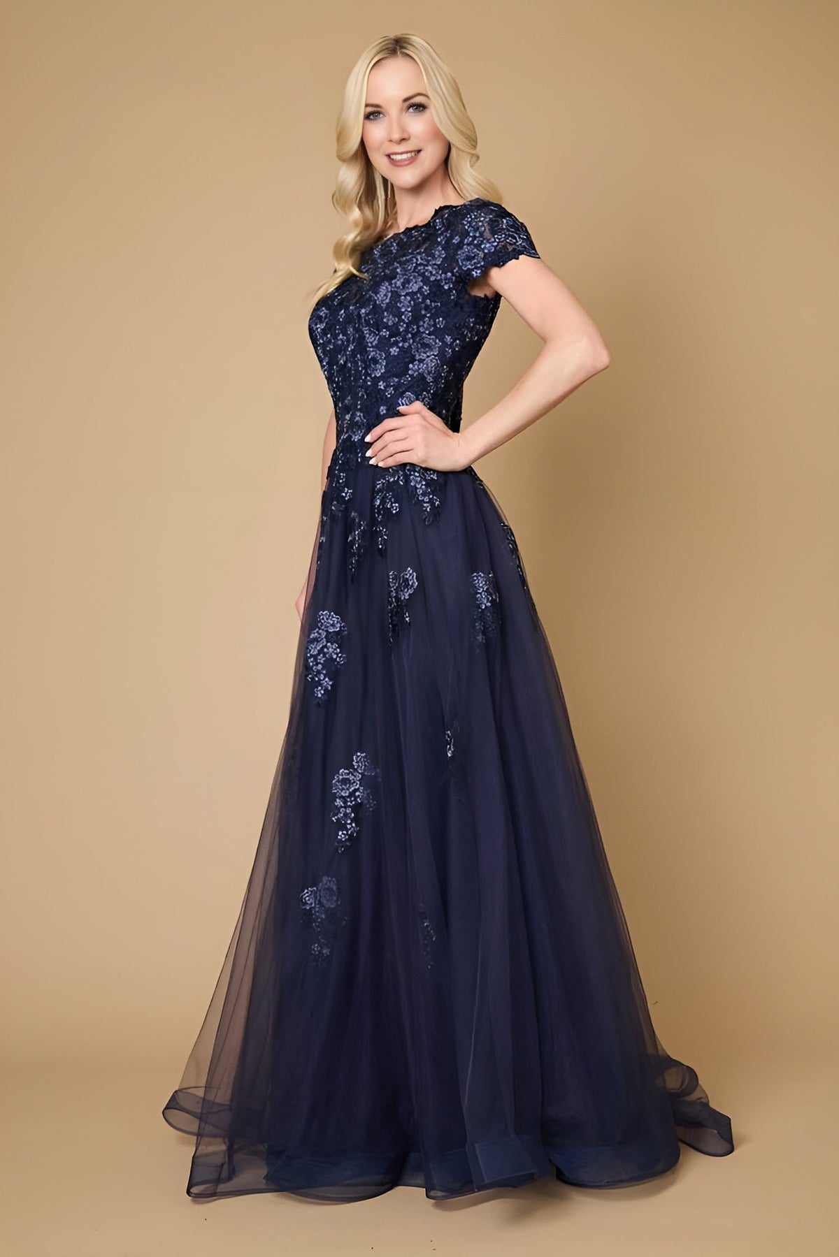 Long Lace Navy Mother of the Bride Dress – Navy
