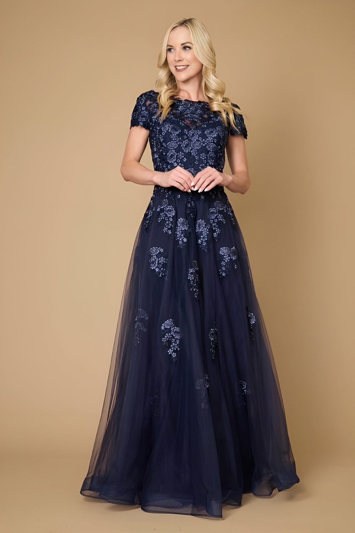 Long Lace Navy Mother of the Bride Dress – Navy