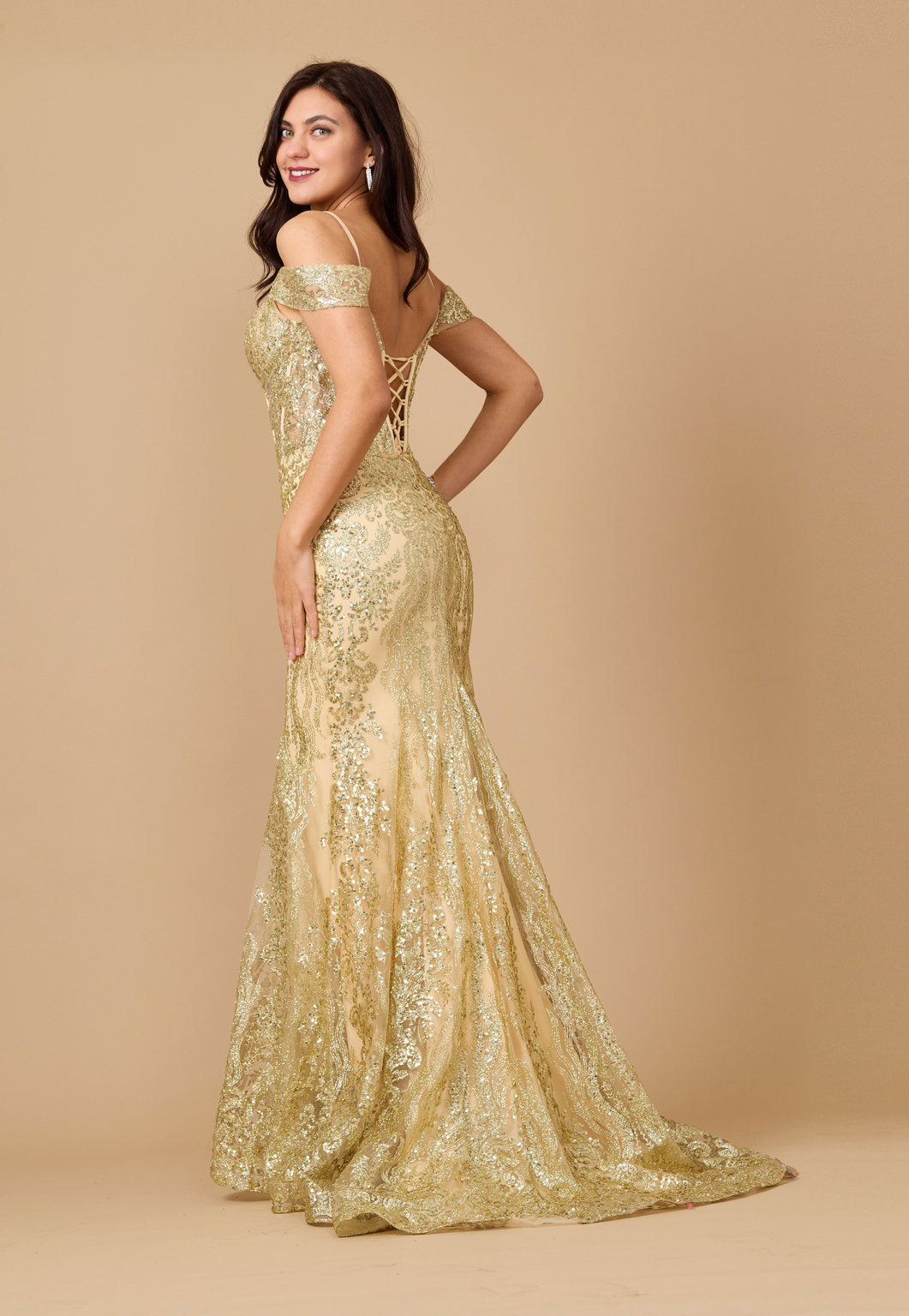 Off-the-Shoulder Sequin Corset Formal Prom Dress – Emerald Green