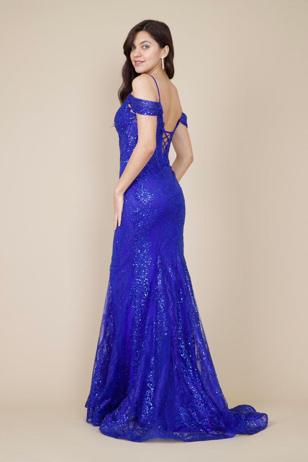 Off-the-Shoulder Sequin Corset Formal Prom Dress – Gold