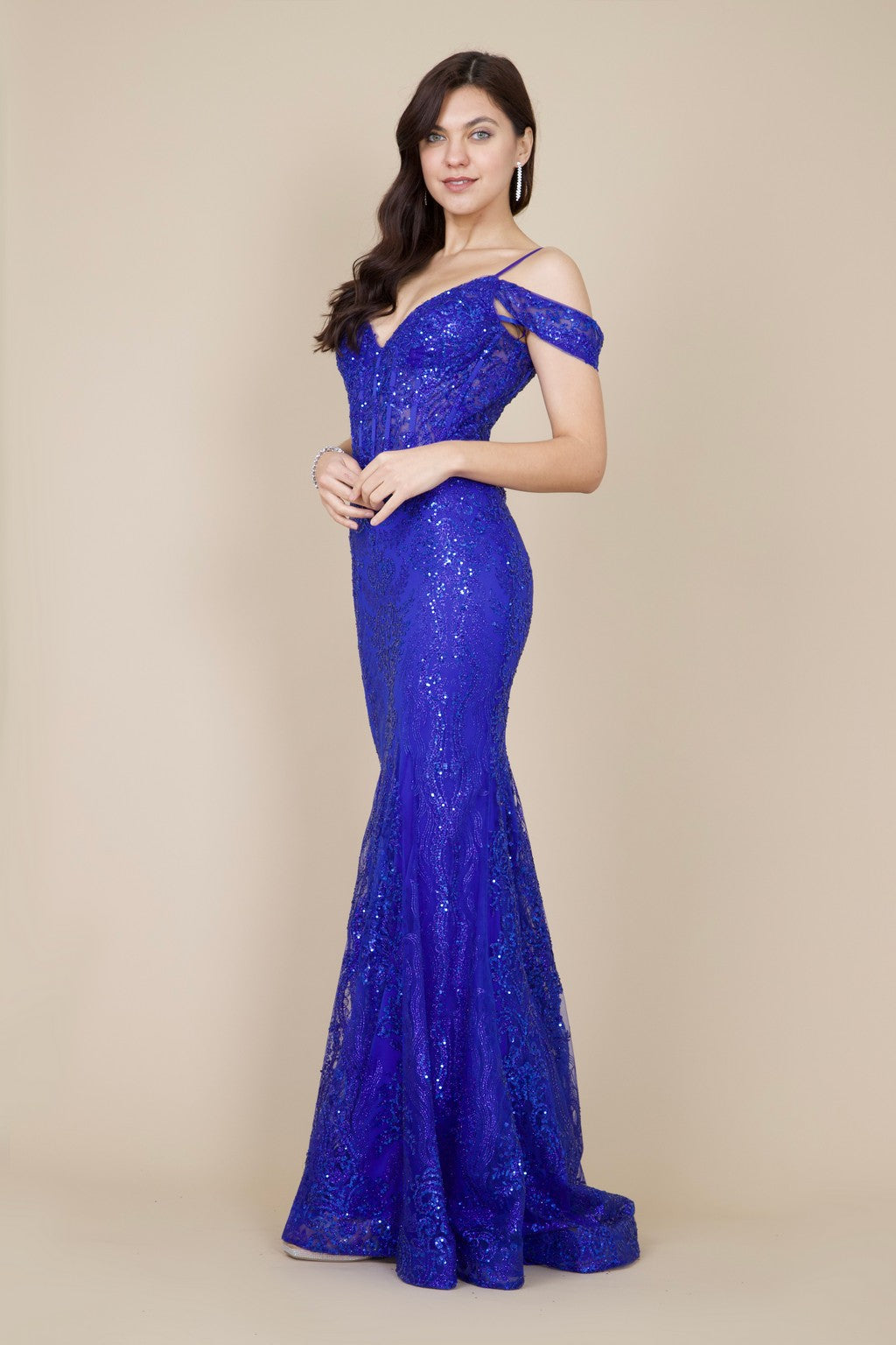 Off-the-Shoulder Sequin Corset Formal Prom Dress – Charcoal