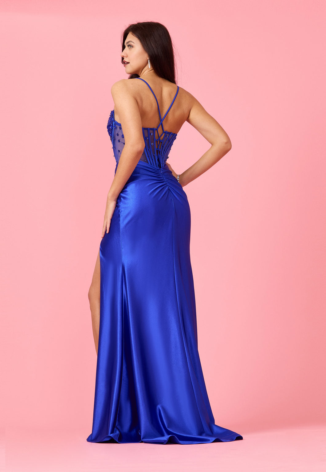 Sweetheart Satin Long Beaded Formal Corset Prom Dress – Emerald Green
