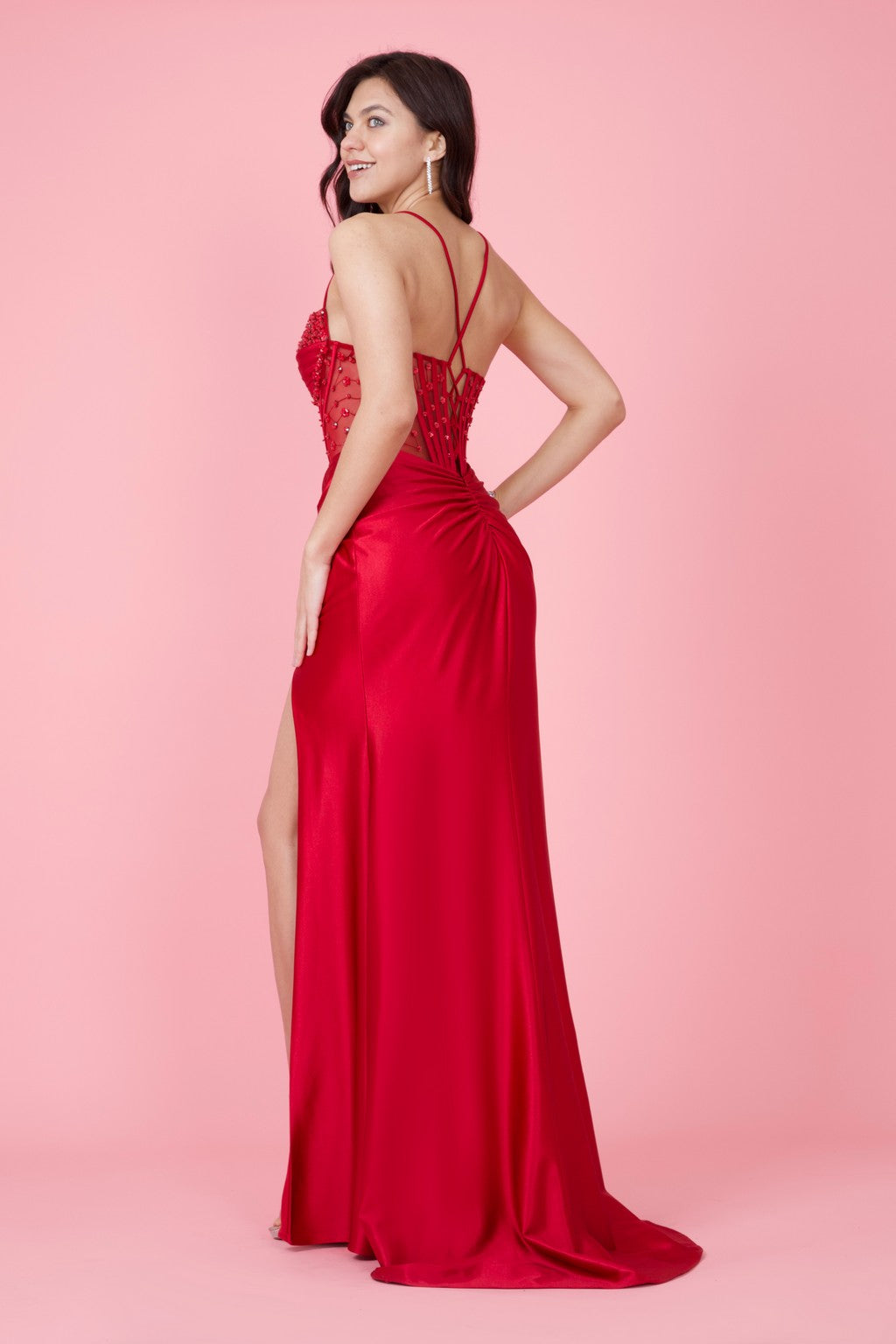 Sweetheart Satin Long Beaded Formal Corset Prom Dress – Emerald Green
