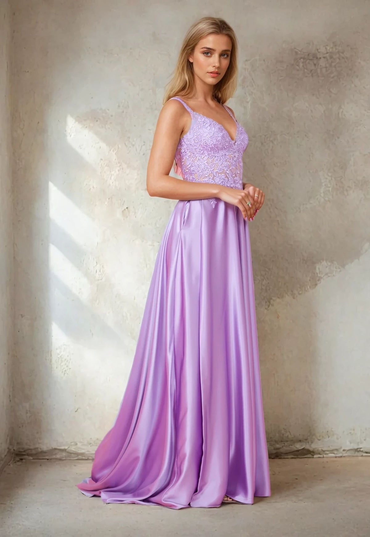 Long Chiffon Lace Illusion Formal Prom Dress – Emerald Green