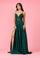 Long Chiffon Lace Illusion Formal Prom Dress – Emerald Green
