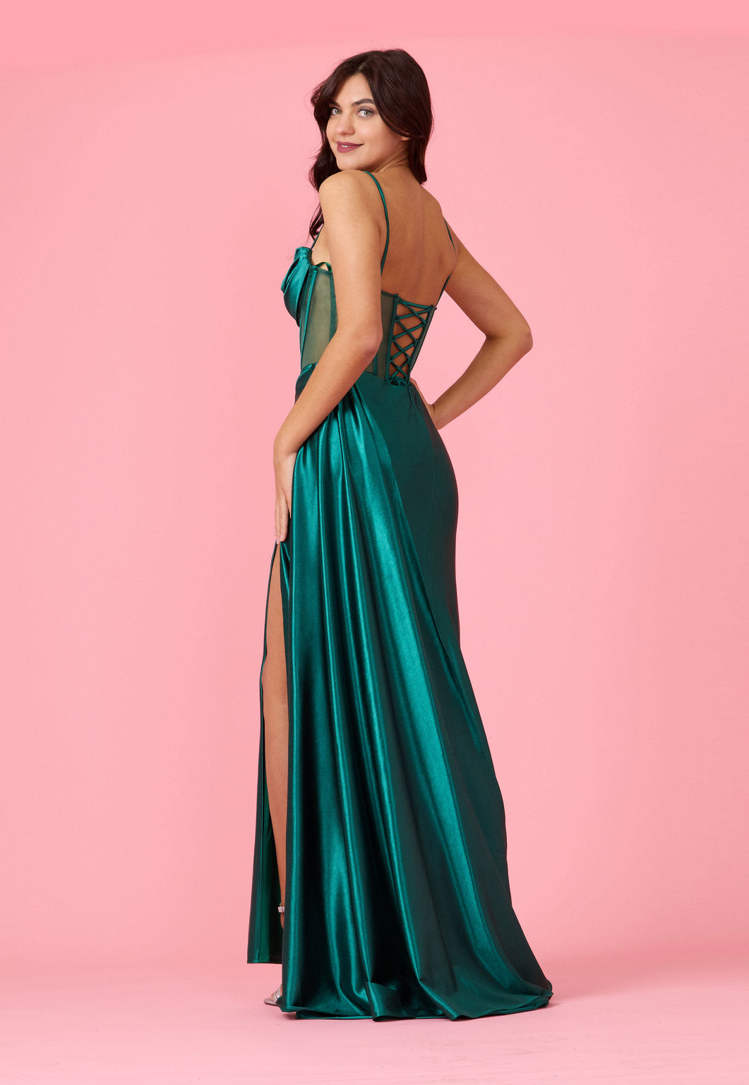 Long Cowl Corset Formal Prom Dress – Emerald Green
