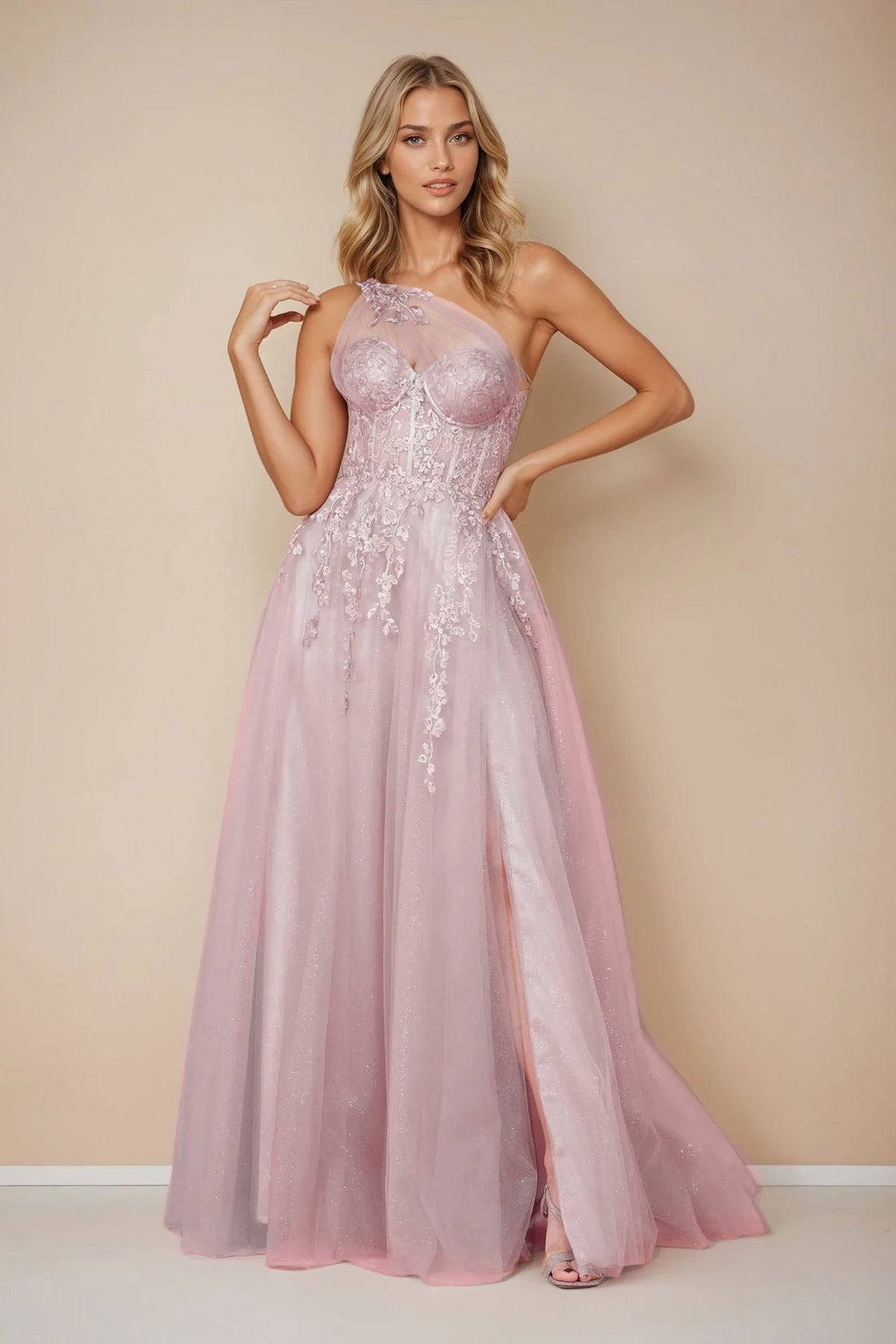 Long Prom One Shoulder Tulle Formal Ball Gown – Black