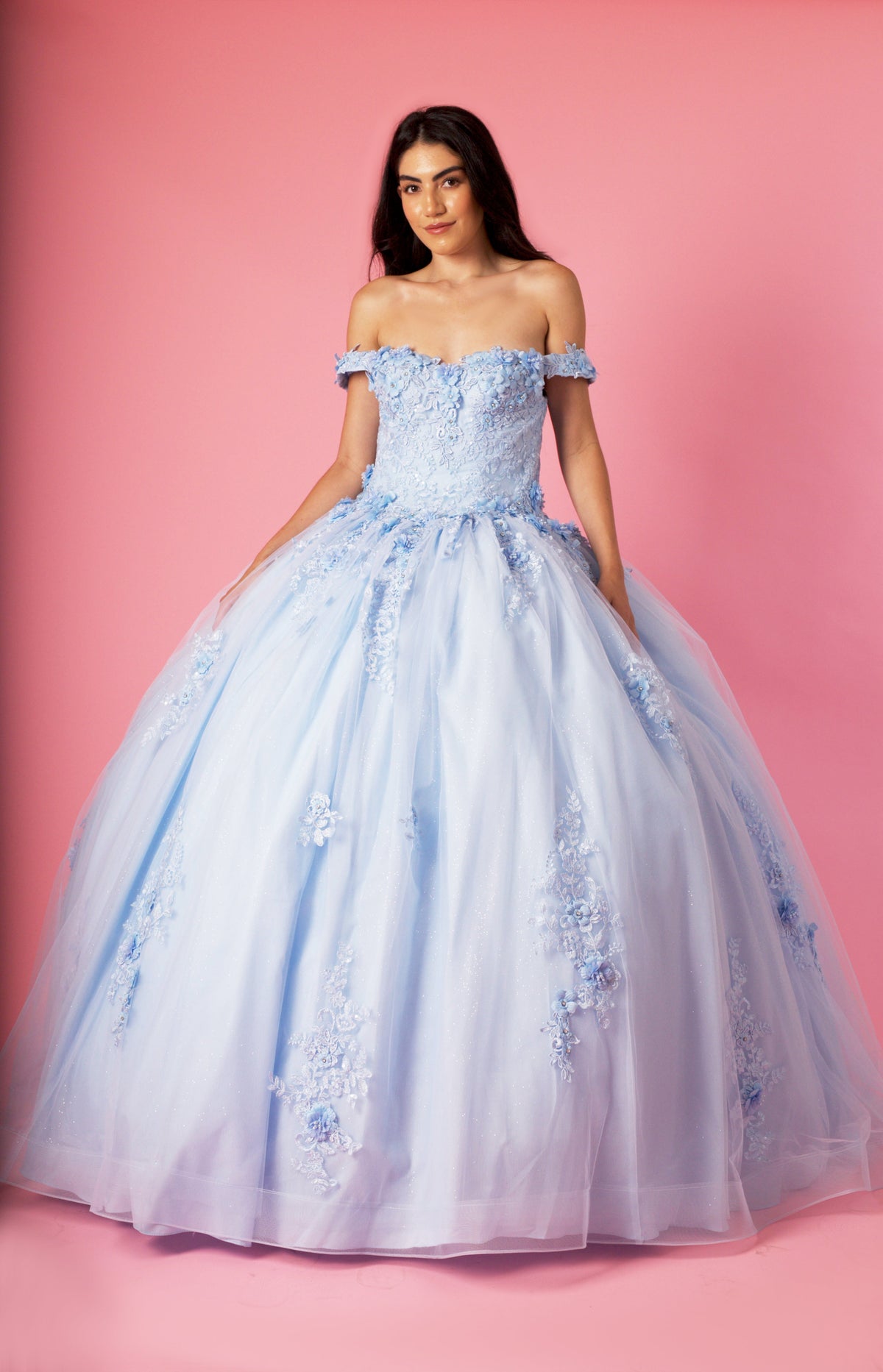 Long Ball Gown Quinceanera Floral Dress – Lilac