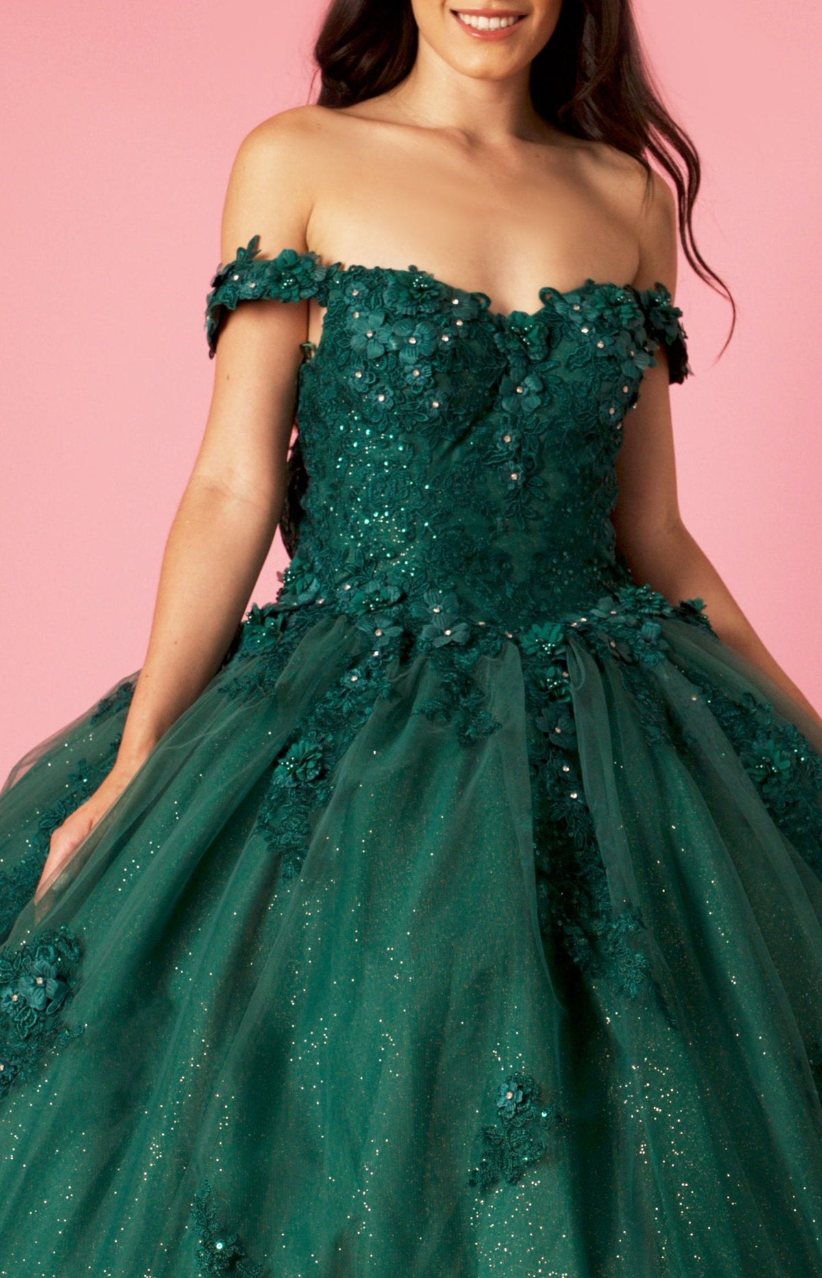 Long Ball Gown Quinceanera Floral Dress – Black