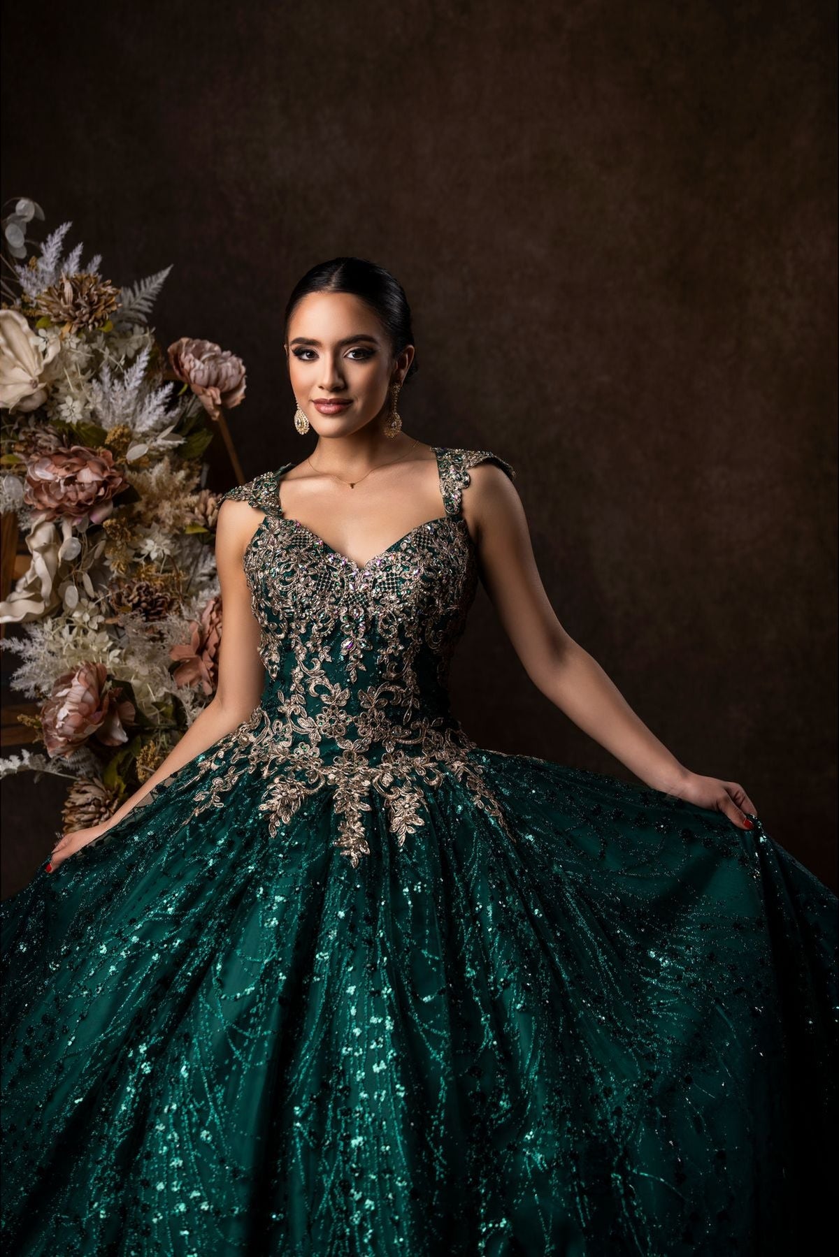 Hunter Green Quinceanera Ball Gown with Cap Sleeves – Hunter Green
