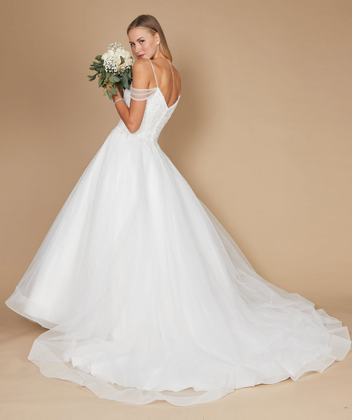 Plus Size Long Off-the-Shoulder Wedding Gown – Off White