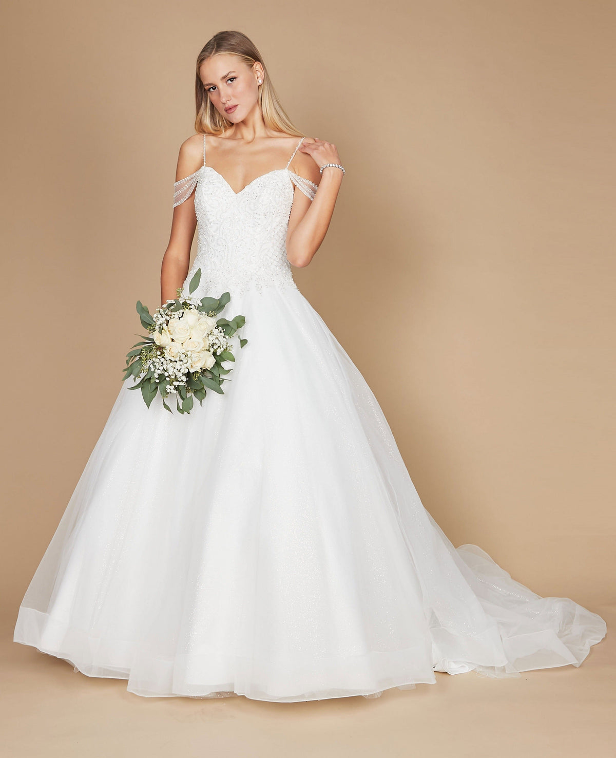 Plus Size Long Off-the-Shoulder Wedding Gown – Off White