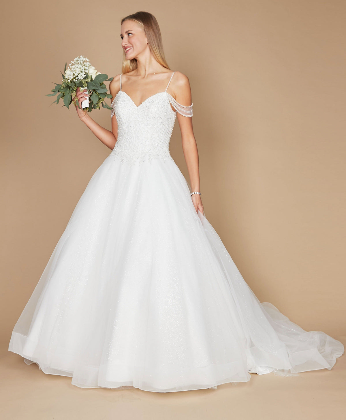 Plus Size Long Off-the-Shoulder Wedding Gown – Off White