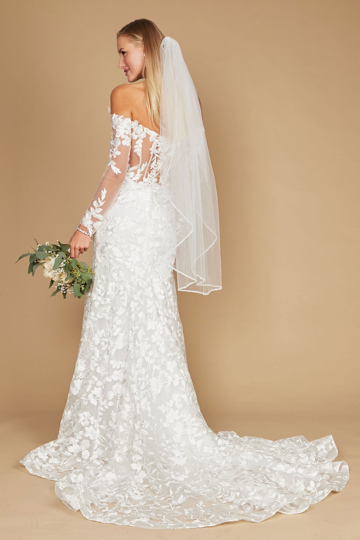 Lace Long Off-the-Shoulder Mermaid Wedding Dress – Off White